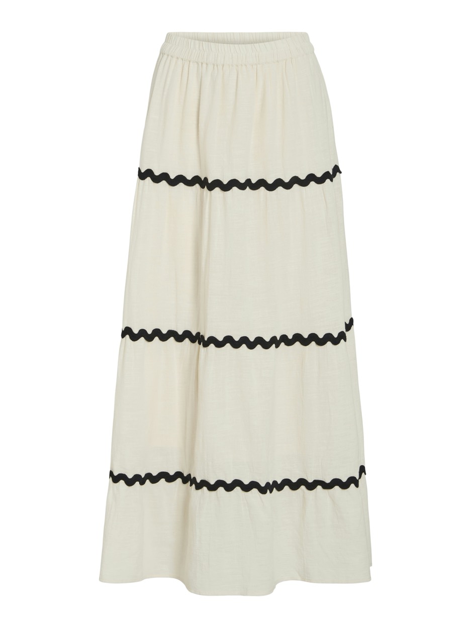 Vila Vimanda wavy hw maxi skirt ecru dessin