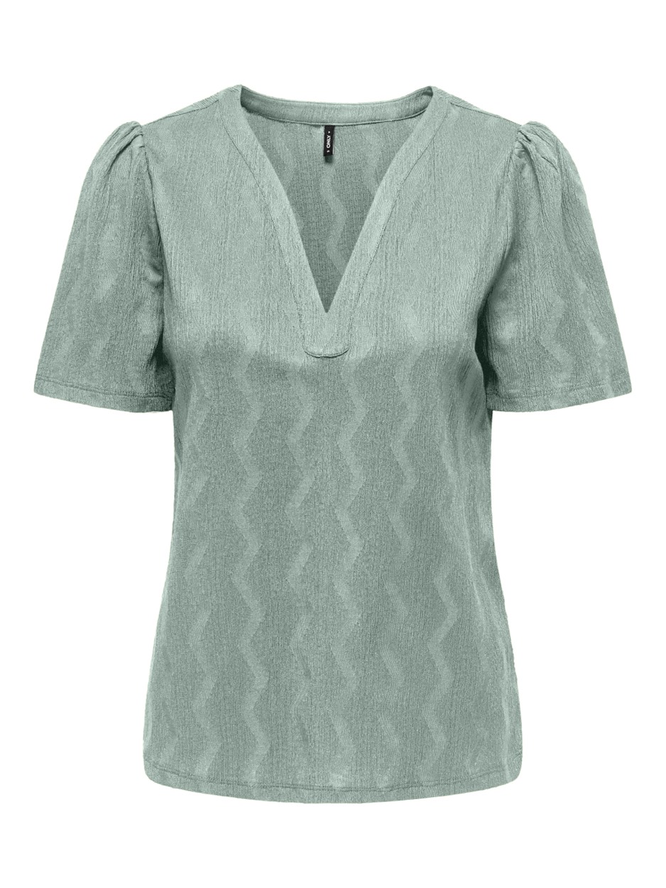 Only Onldia ss v-neck pleat top cs jrs olijf