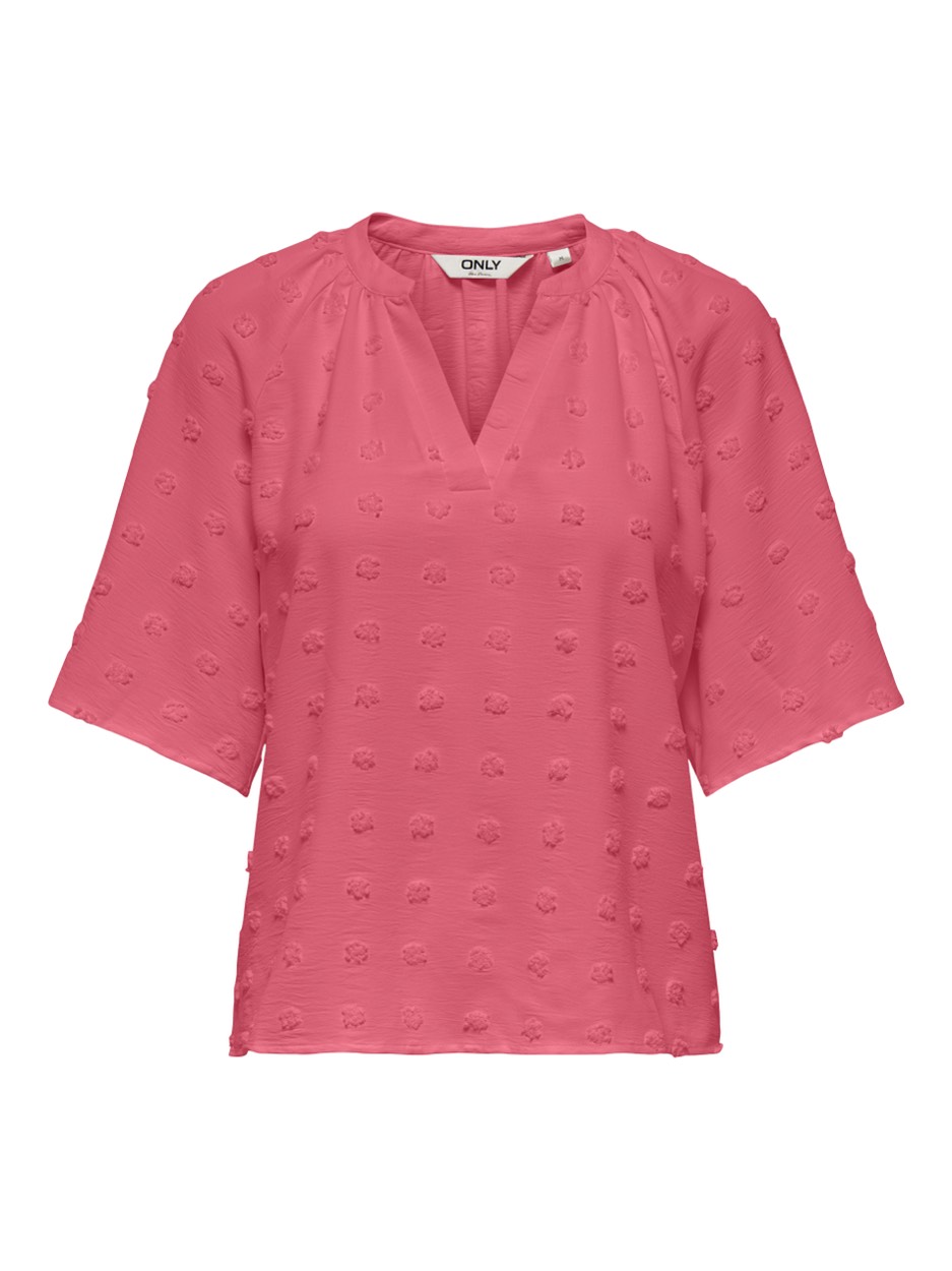 Only Onlivana life 34 dobby v-neck top wvn cs koraal