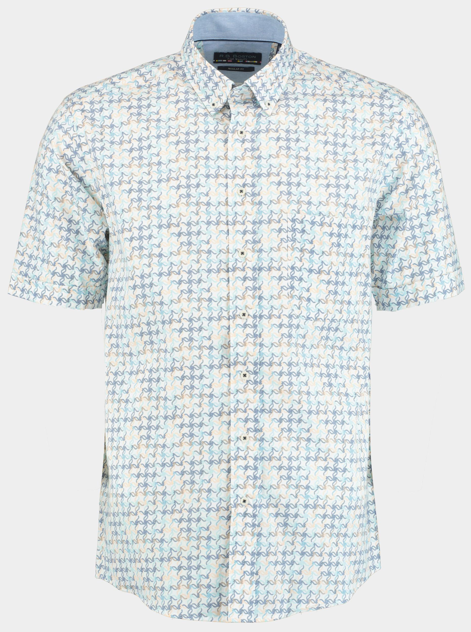 Bos Bright Blue R.b. boston casual hemd korte mouw regular fit met streep 516670/229