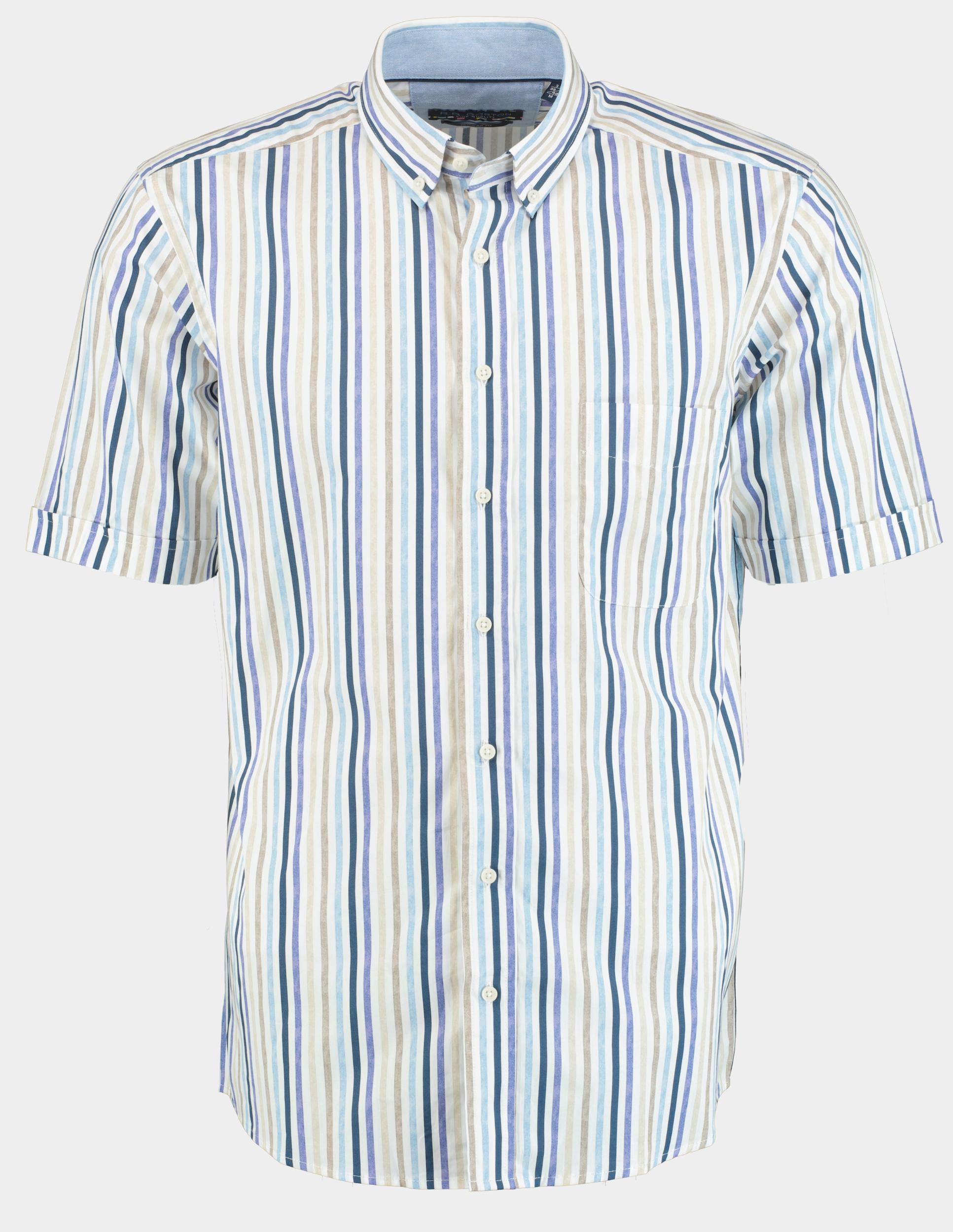 Bos Bright Blue R.b. boston casual hemd korte mouw regular fit color streep 516670/827
