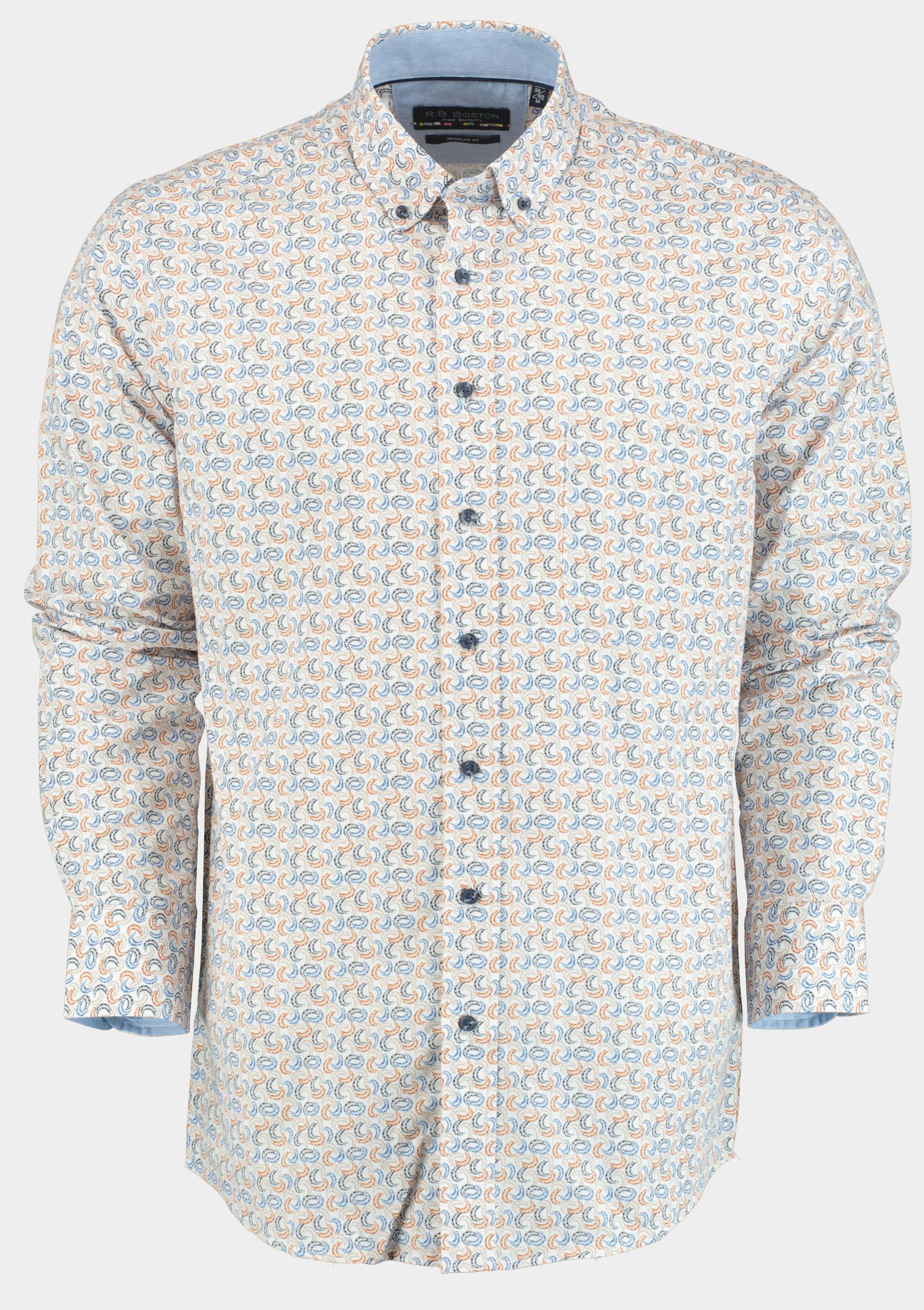 Bos Bright Blue R.b. boston casual hemd lange mouw regular fit cotton 427670/606