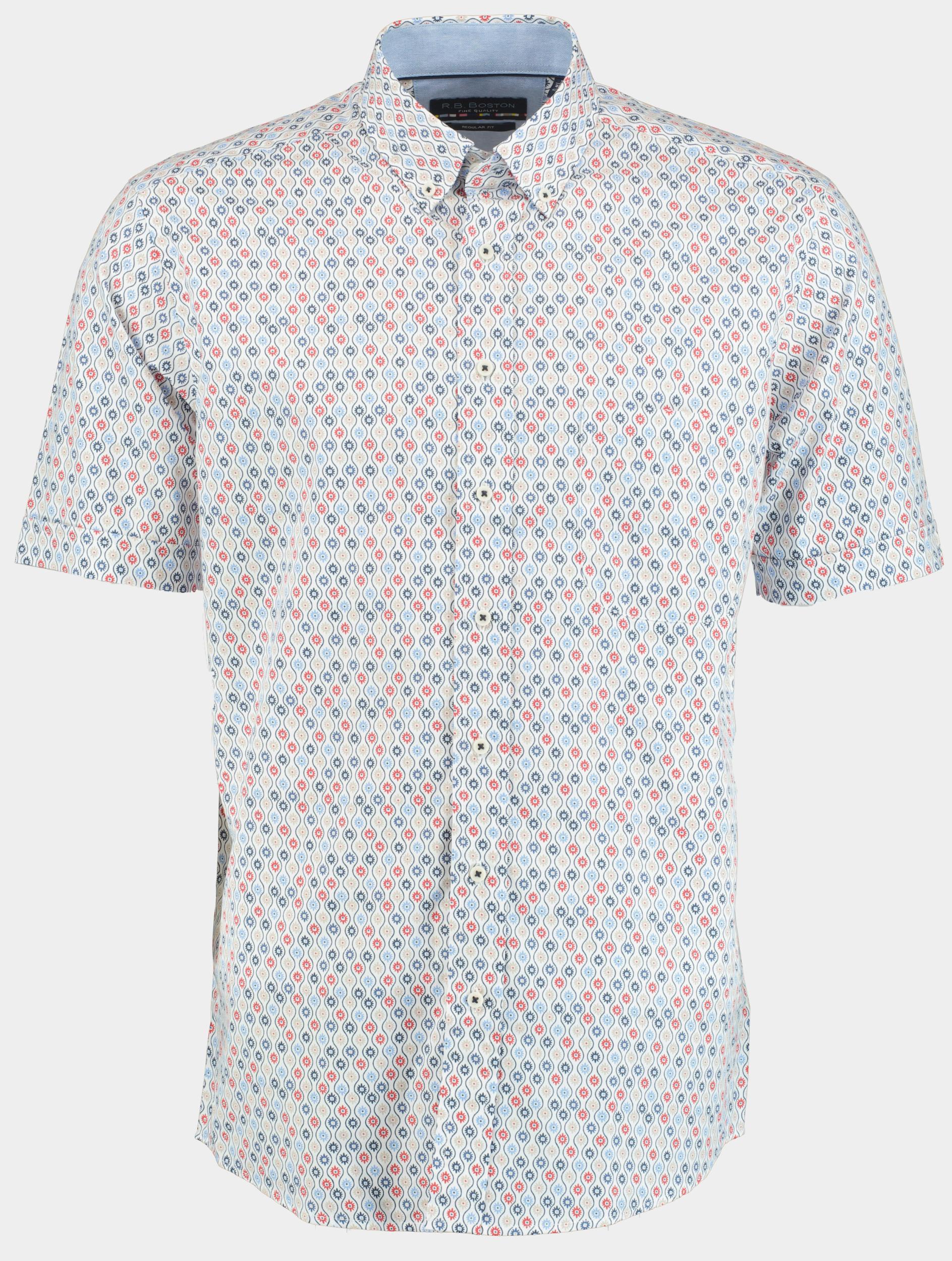 Bos Bright Blue R.b. boston casual hemd korte mouw regular fit grafische print 516670/307