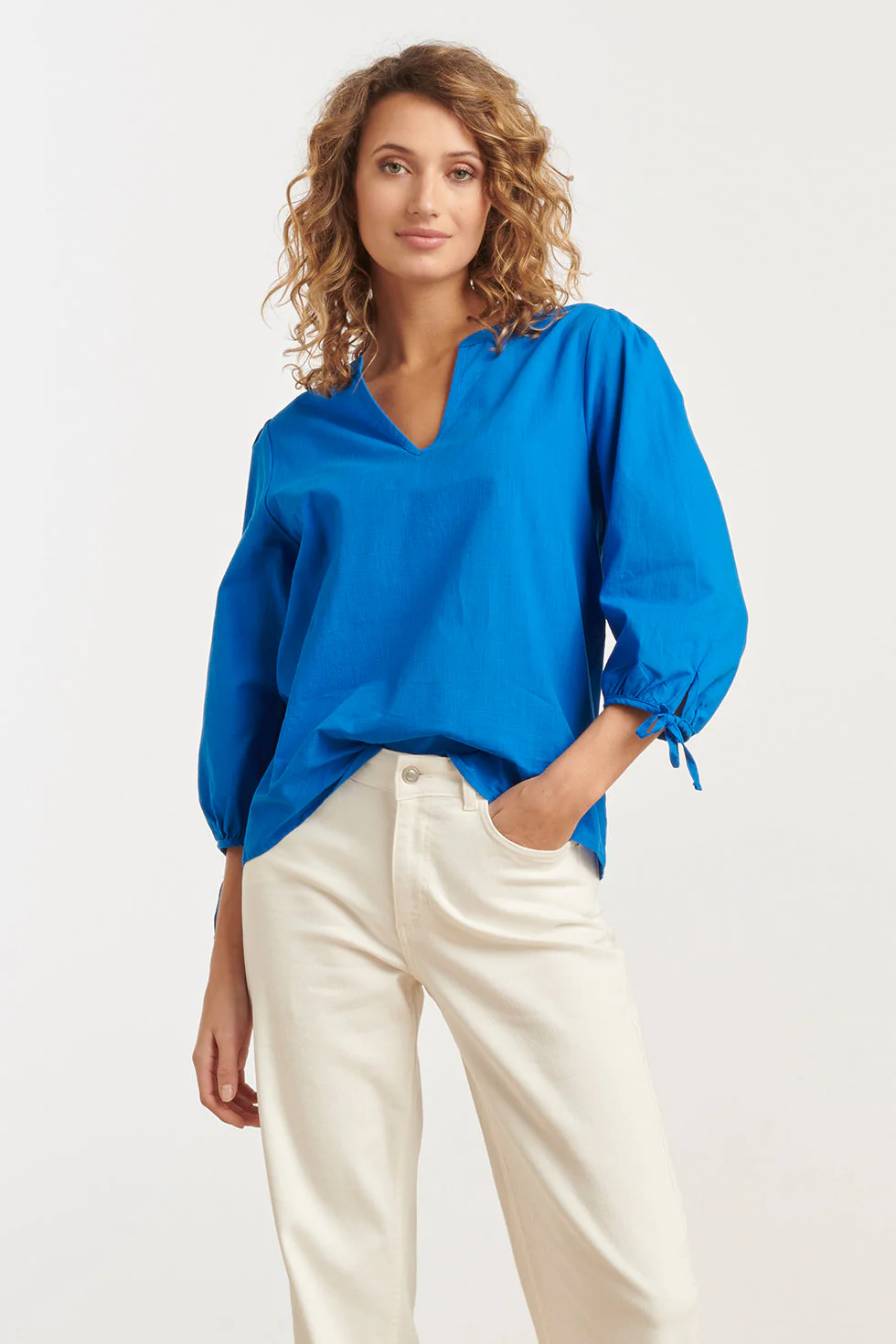Smashed Lemon 25178 cobalt linnen top met v-hals |