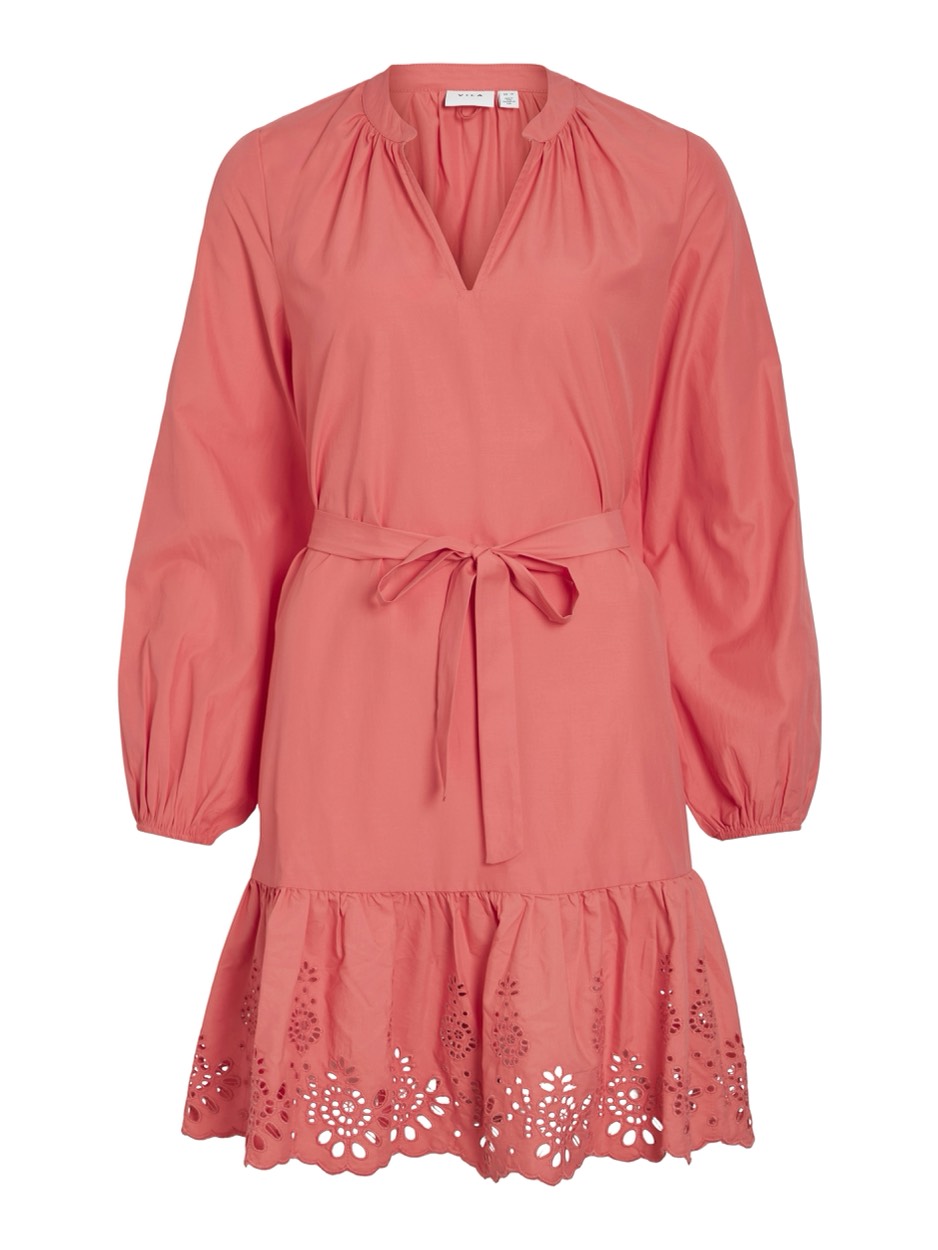 Vila Vikelli v-neck ls short dressln koraal