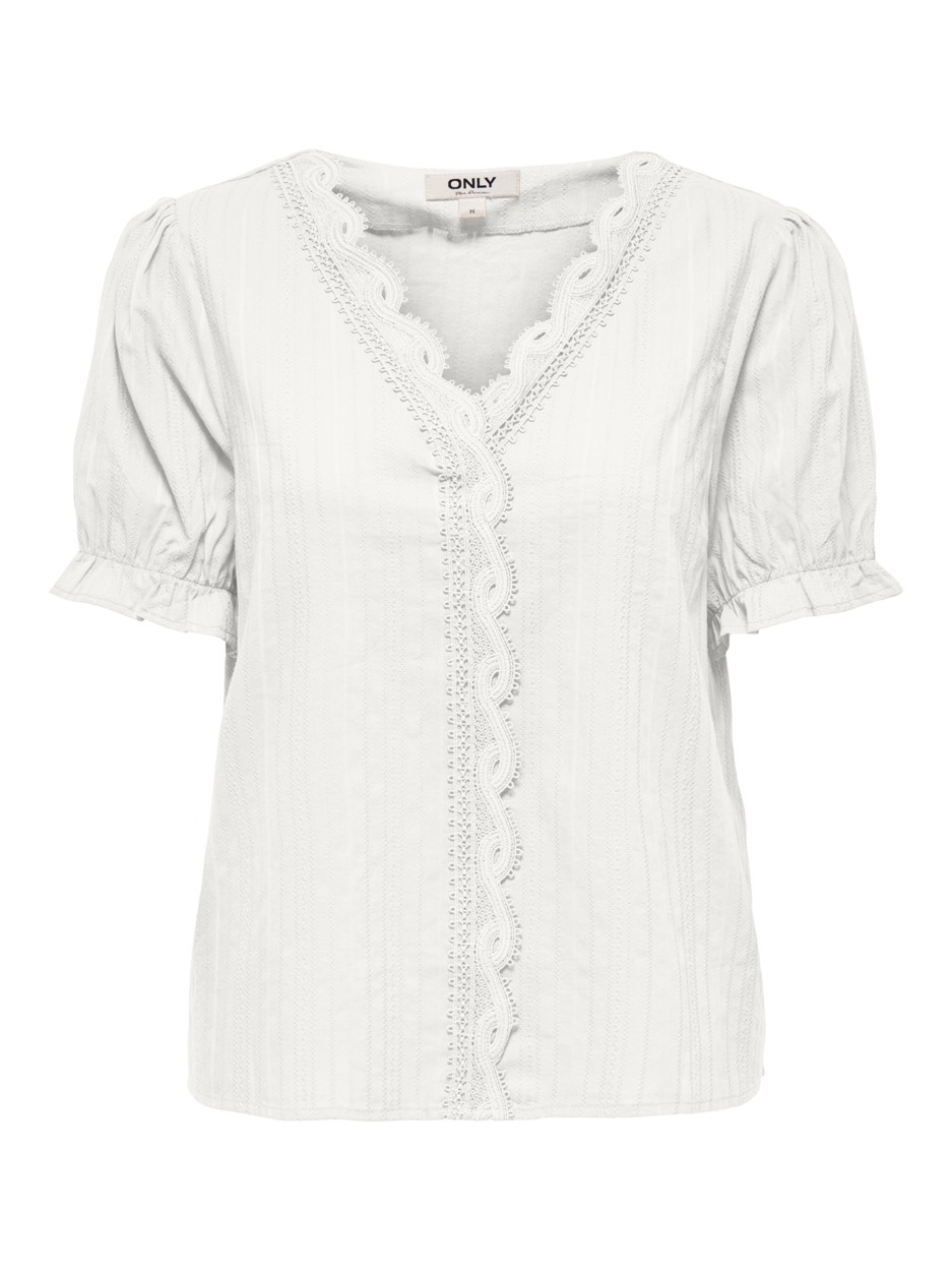 Only Onlerika ss v-neck top wvn cs off-white