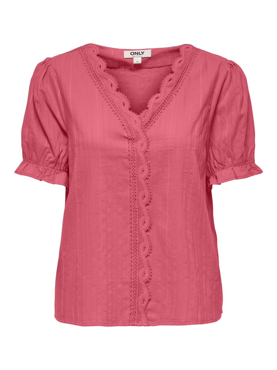 Only Onlerika ss v-neck top wvn cs koraal