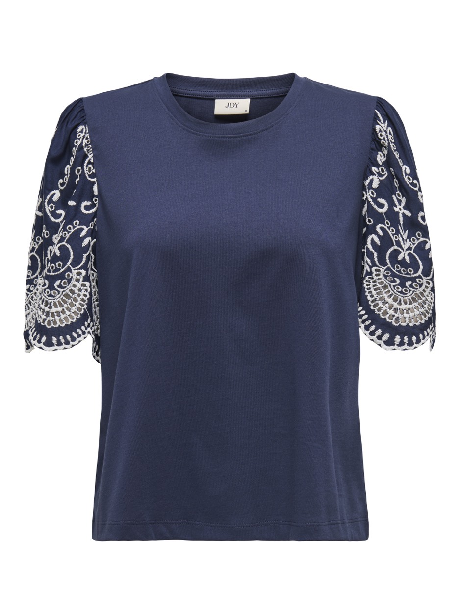 Jacqueline de Yong Jdyoma broderie anglaise top jrs navy
