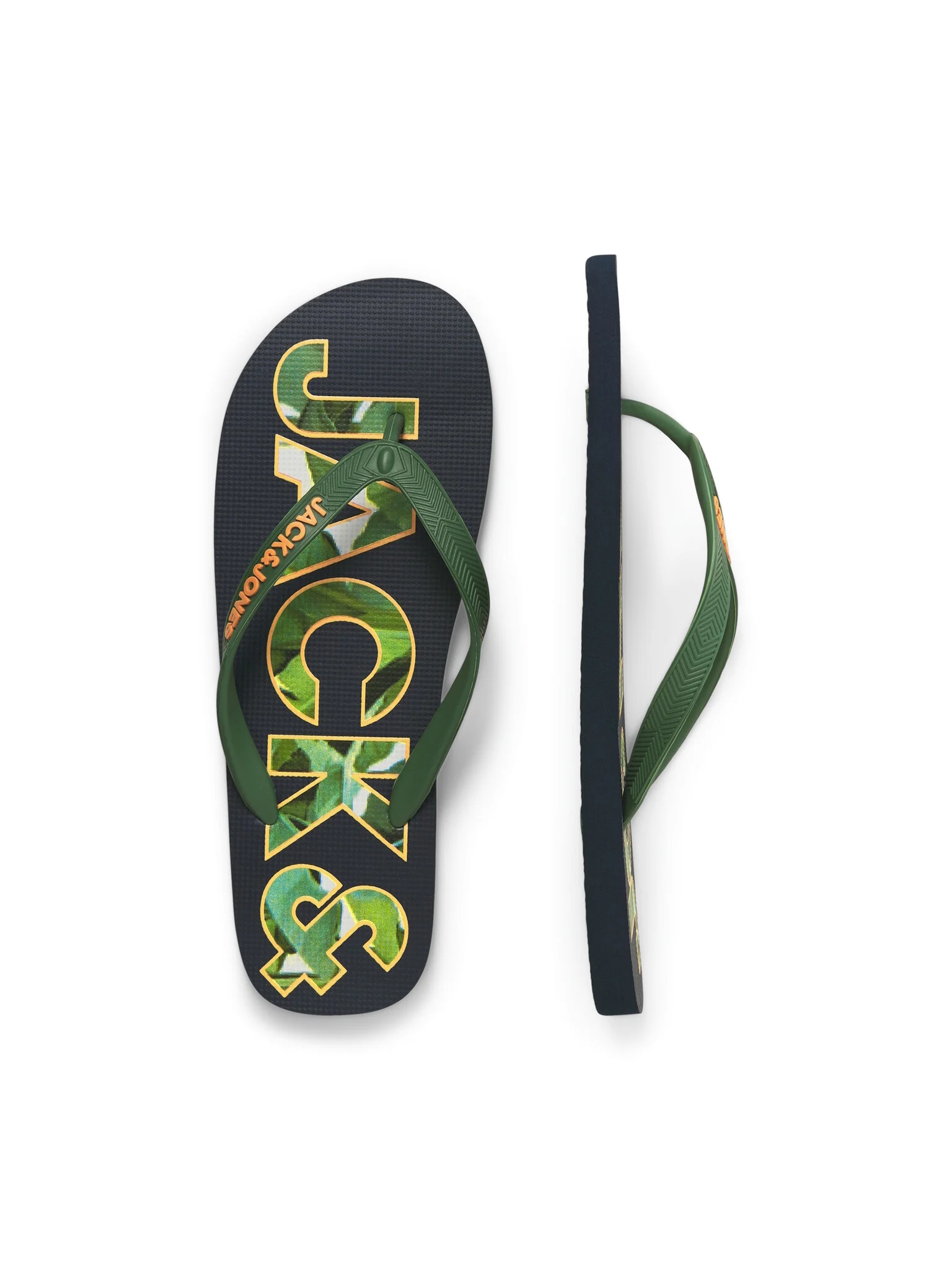 Jack & Jones Heren teenslippers jfwlogo palm print donkerblauw/groen