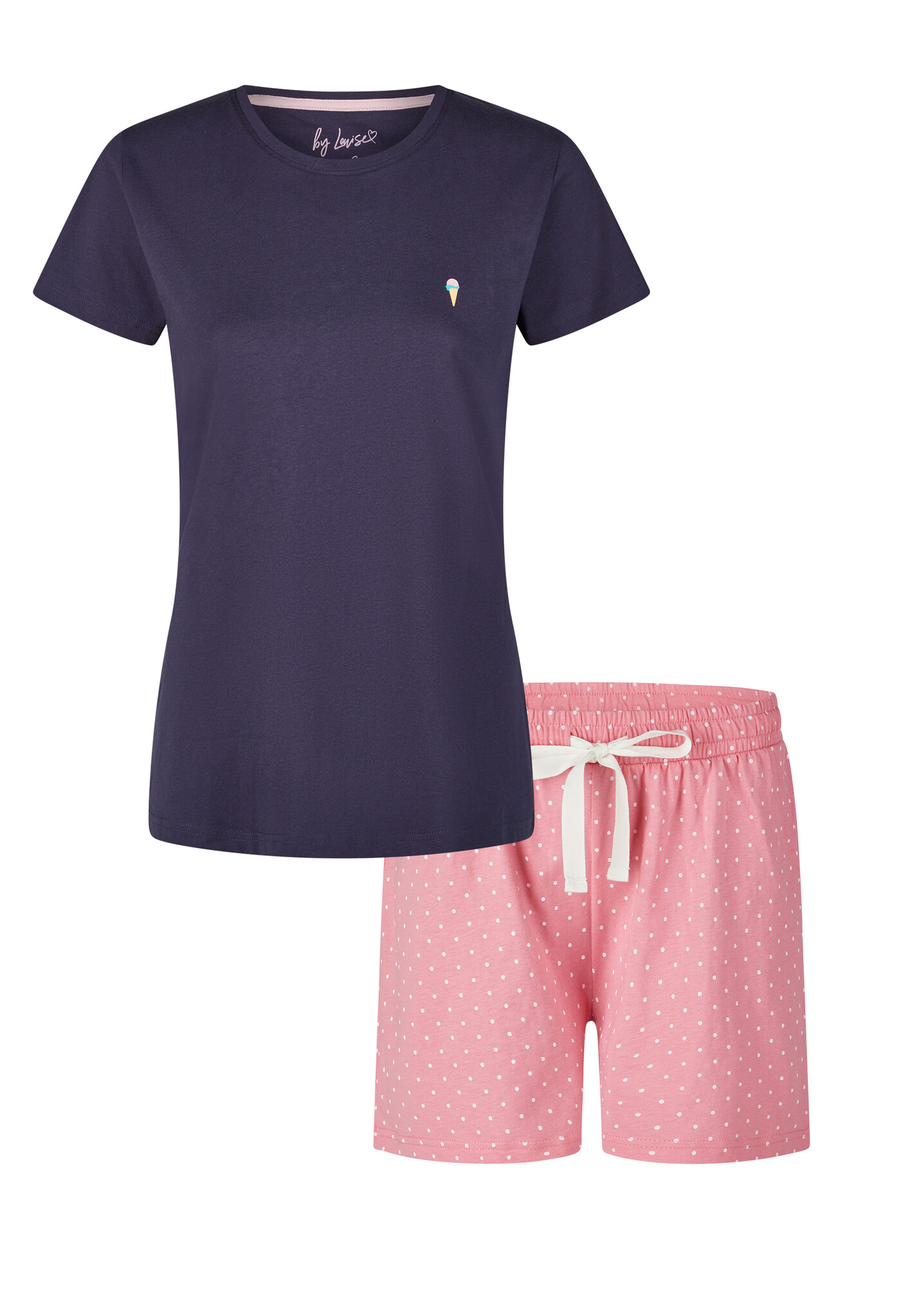 By Louise Dames korte pyjama set shortama blauw ice cream