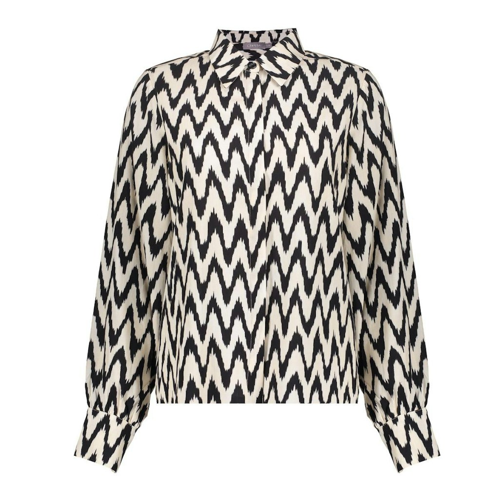 Geisha blouse aop bi color 53163-70 999 black off white