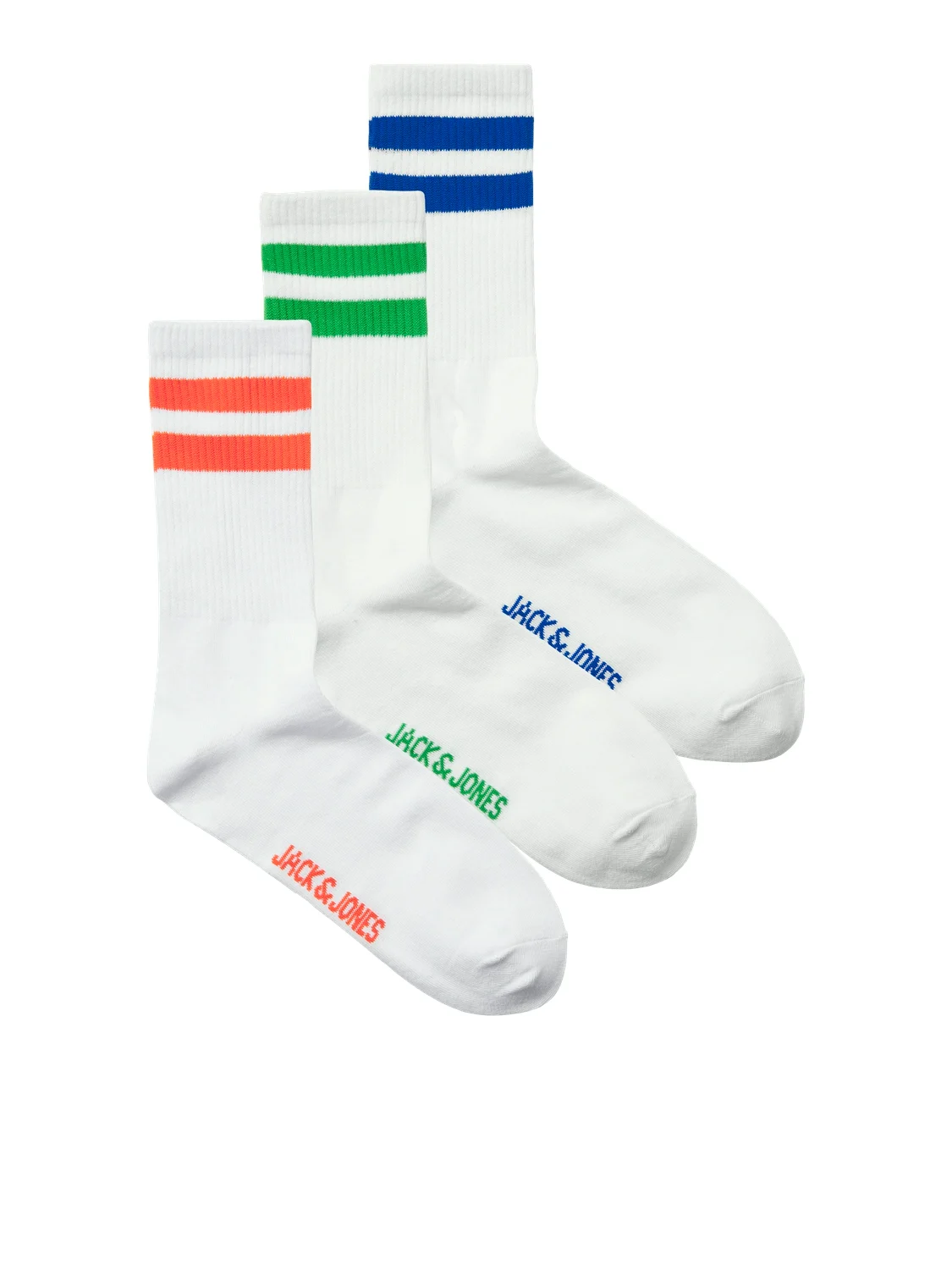 Jack & Jones Heren tennissokken gestreept wit jacdehli 3-pack