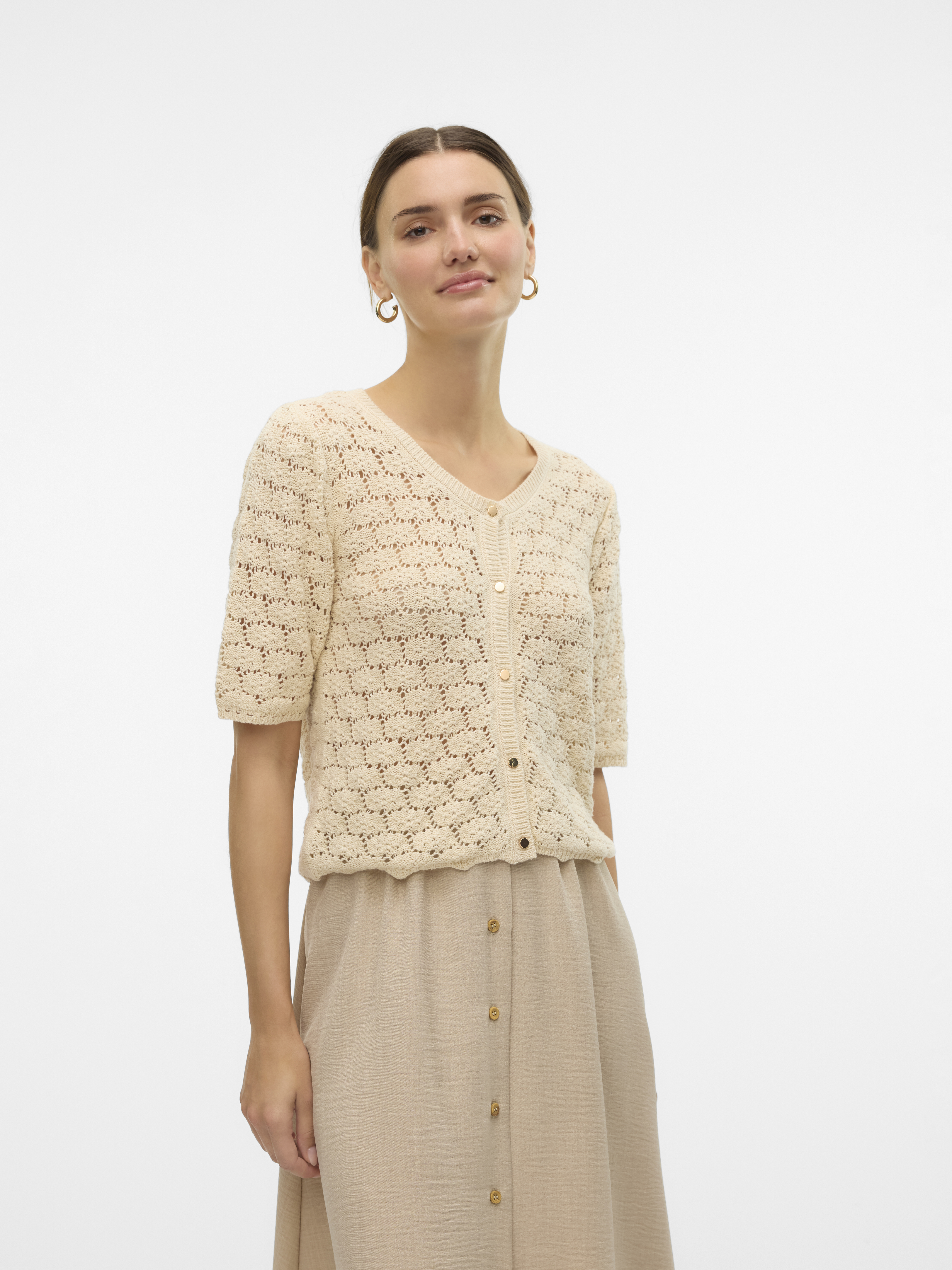 Vero Moda Vmkora 2/4 o-neck button cardigan e