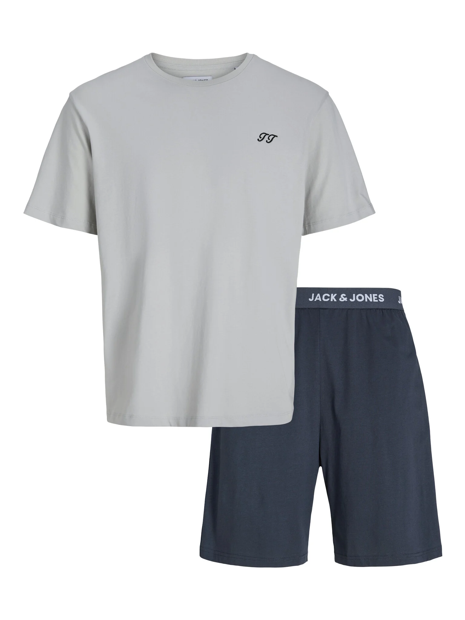 Jack & Jones Jongens korte shortama pyjamaset jacomaha ronde hals grijs/donkerblauw