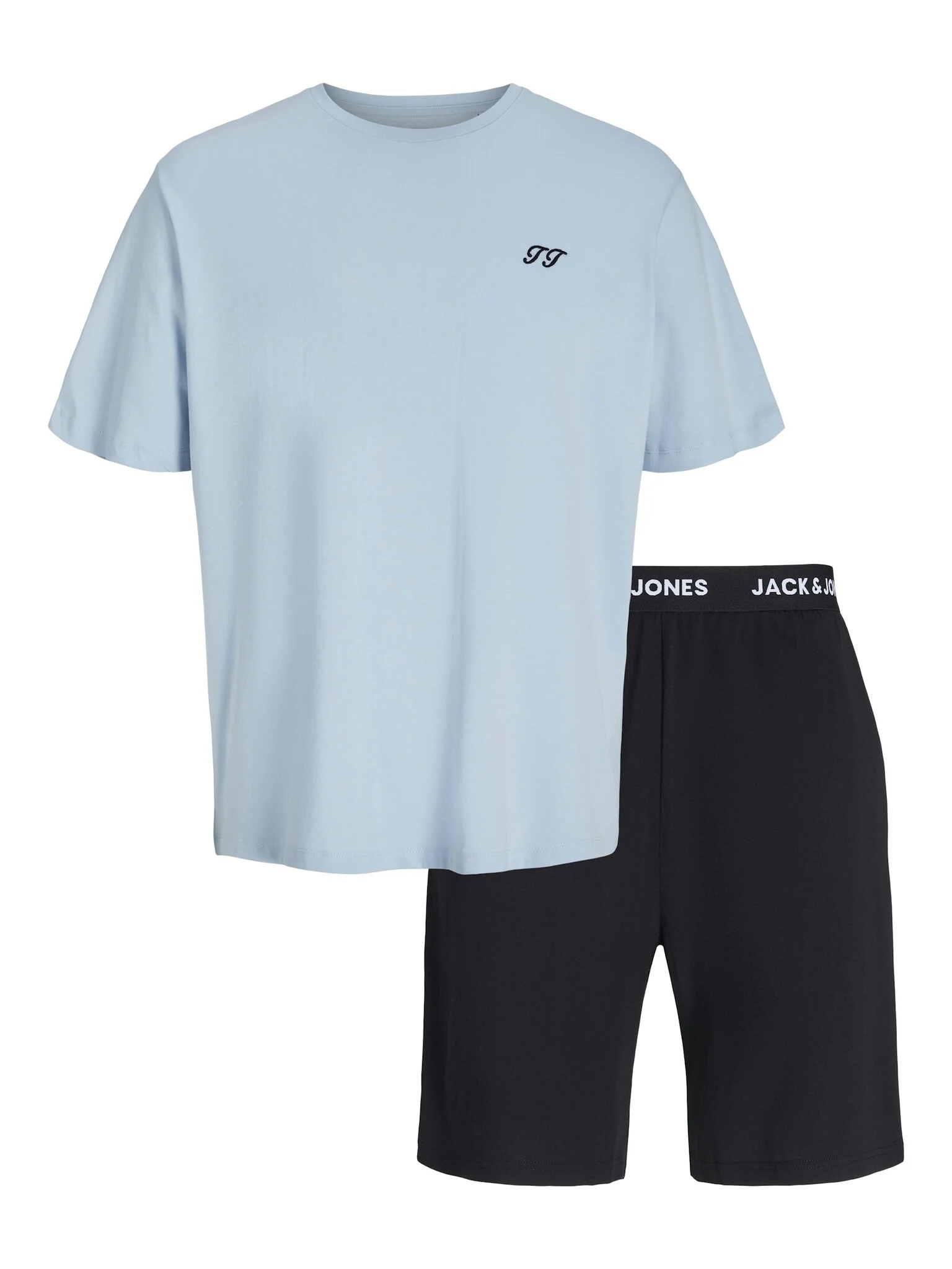 Jack & Jones Heren korte shortama pyjamaset jacomaha ronde hals lichtblauw/zwart