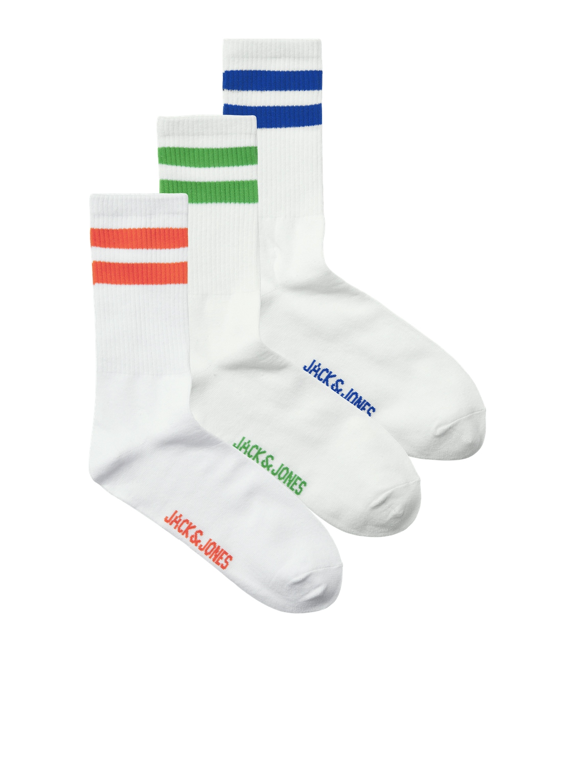 Jack & Jones Heren tennissokken gestreept wit jacdehli 3-pack