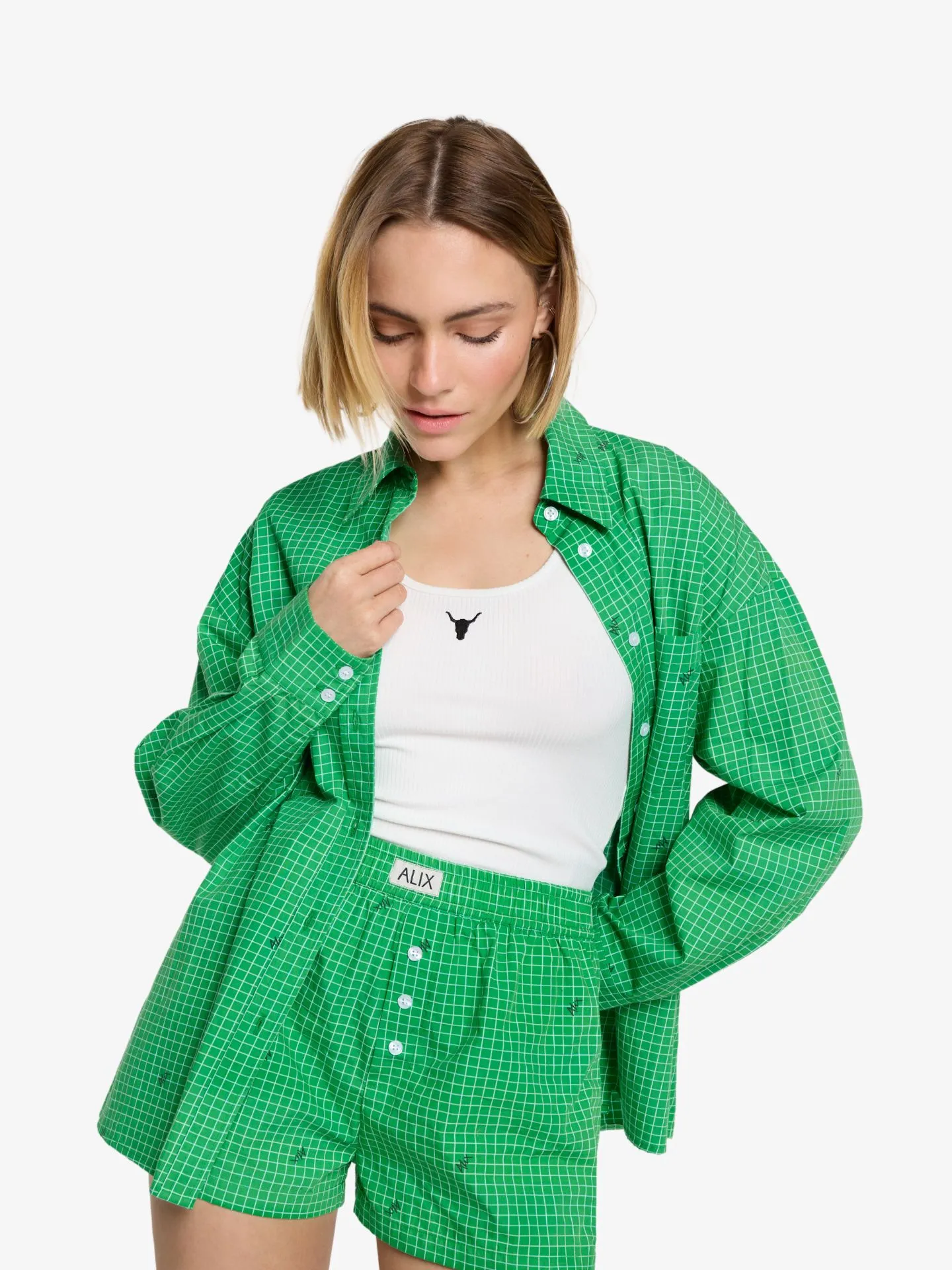 Alix The Label Dames blouse checker bright green