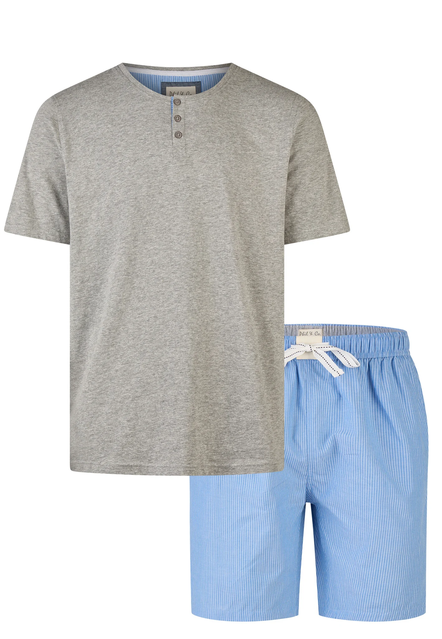 Phil & Co Heren shortama korte pyjama set grijs/blauw