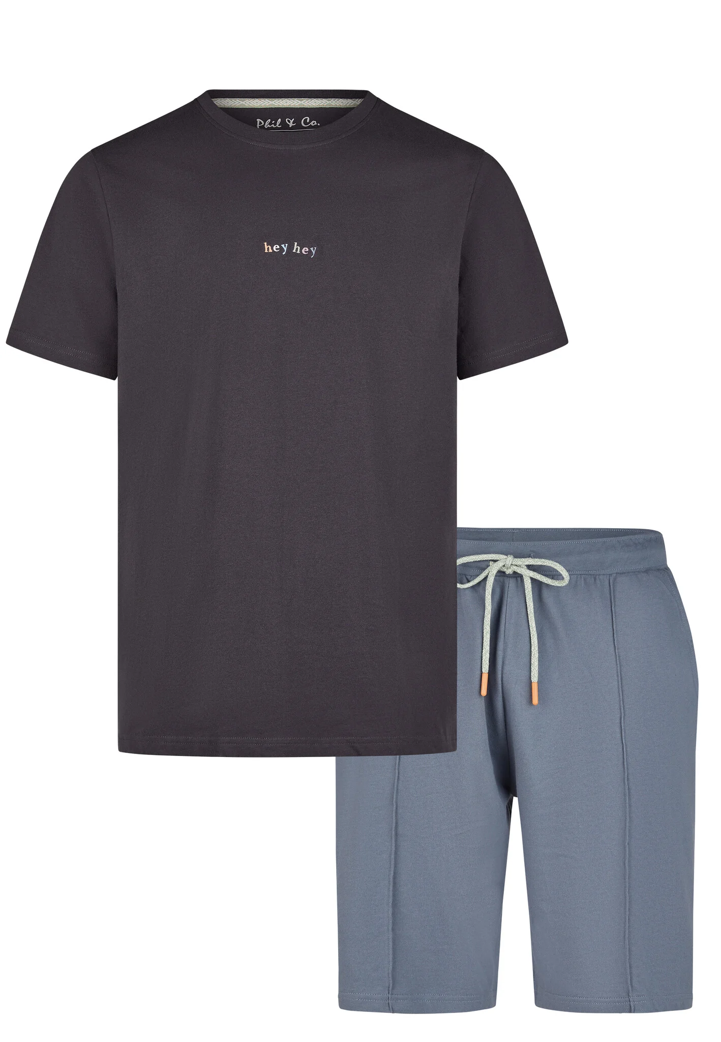 Phil & Co Heren shortama korte pyjama set grijs heyhey