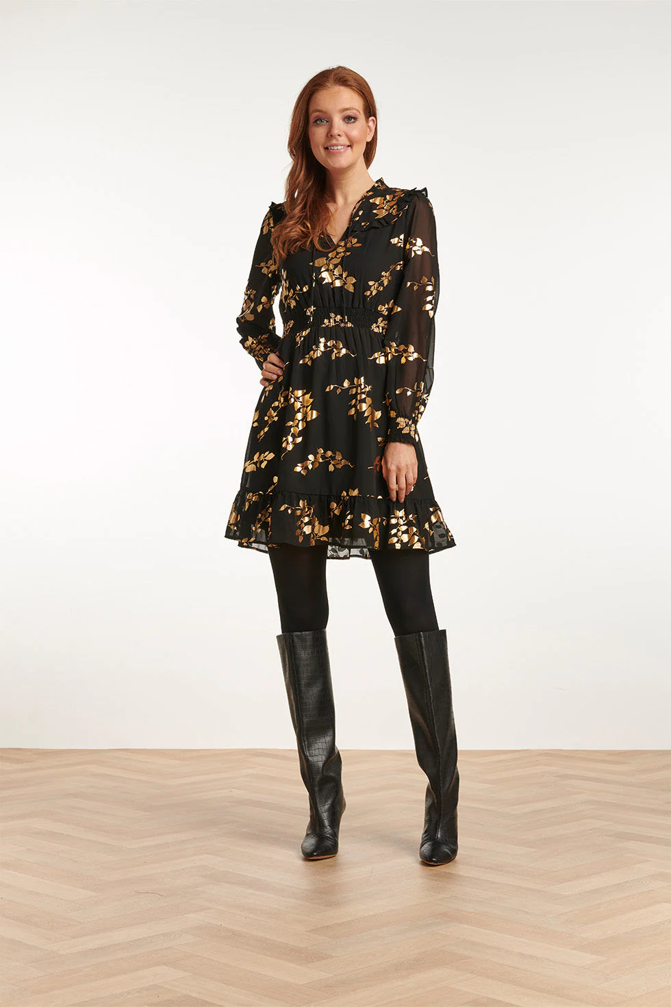 Smashed Lemon 23762-999-025 e bloemenprint v-hals jurk voor dames |