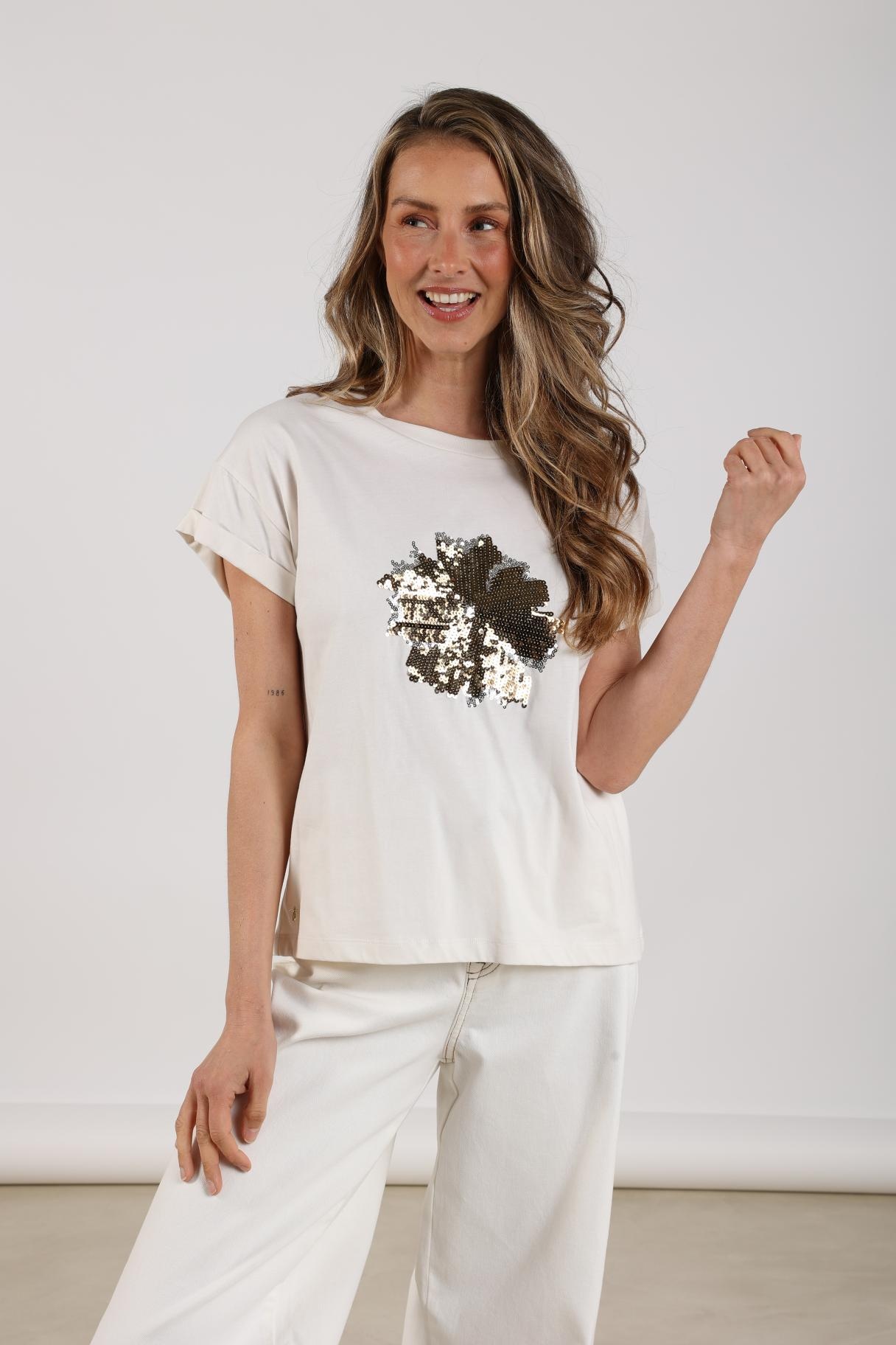 Nukus Nkf04004 126 rimona shirt paillet flower offwhite/gold