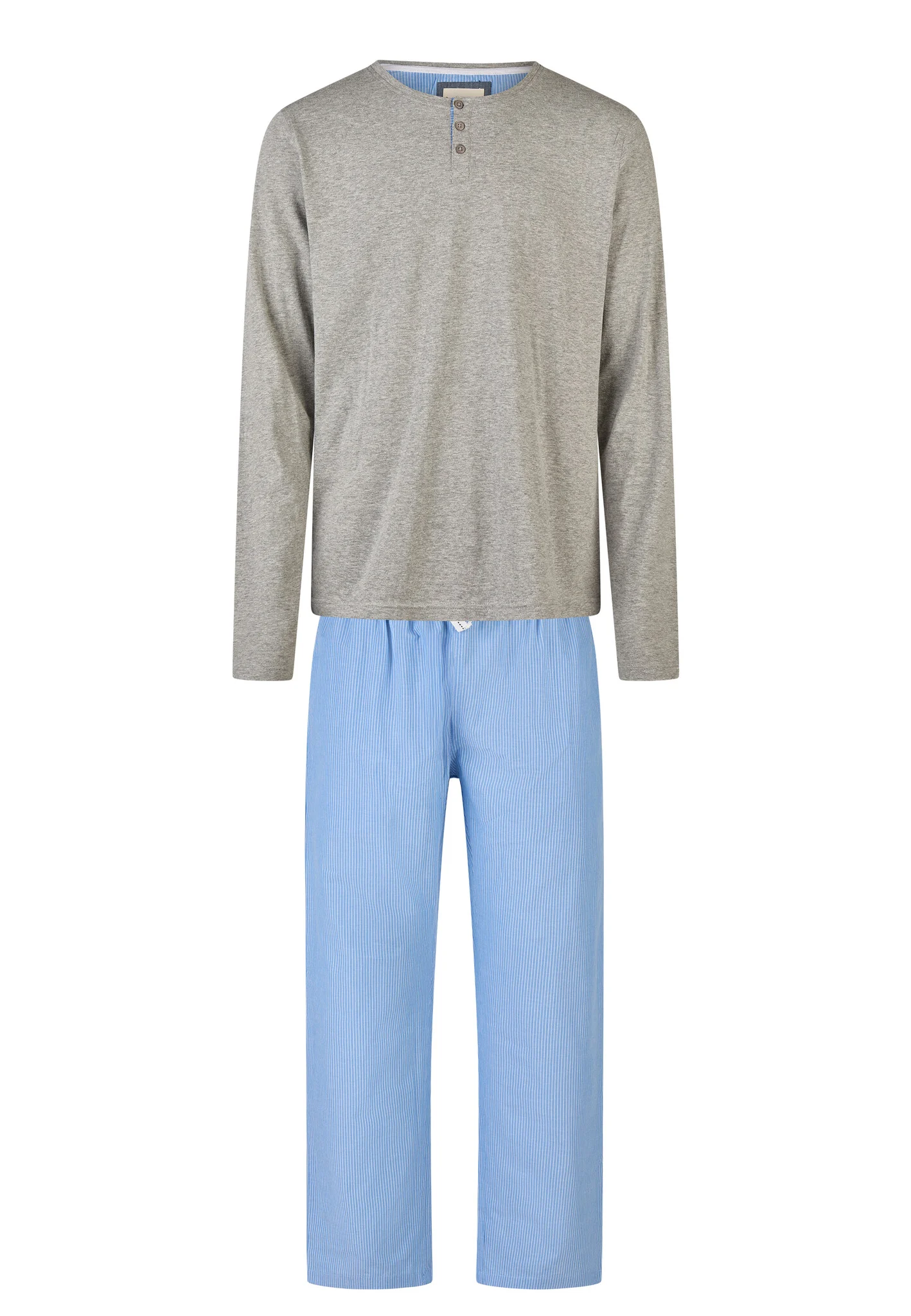 Phil & Co Heren pyjama set lang grijs/blauw gestreept
