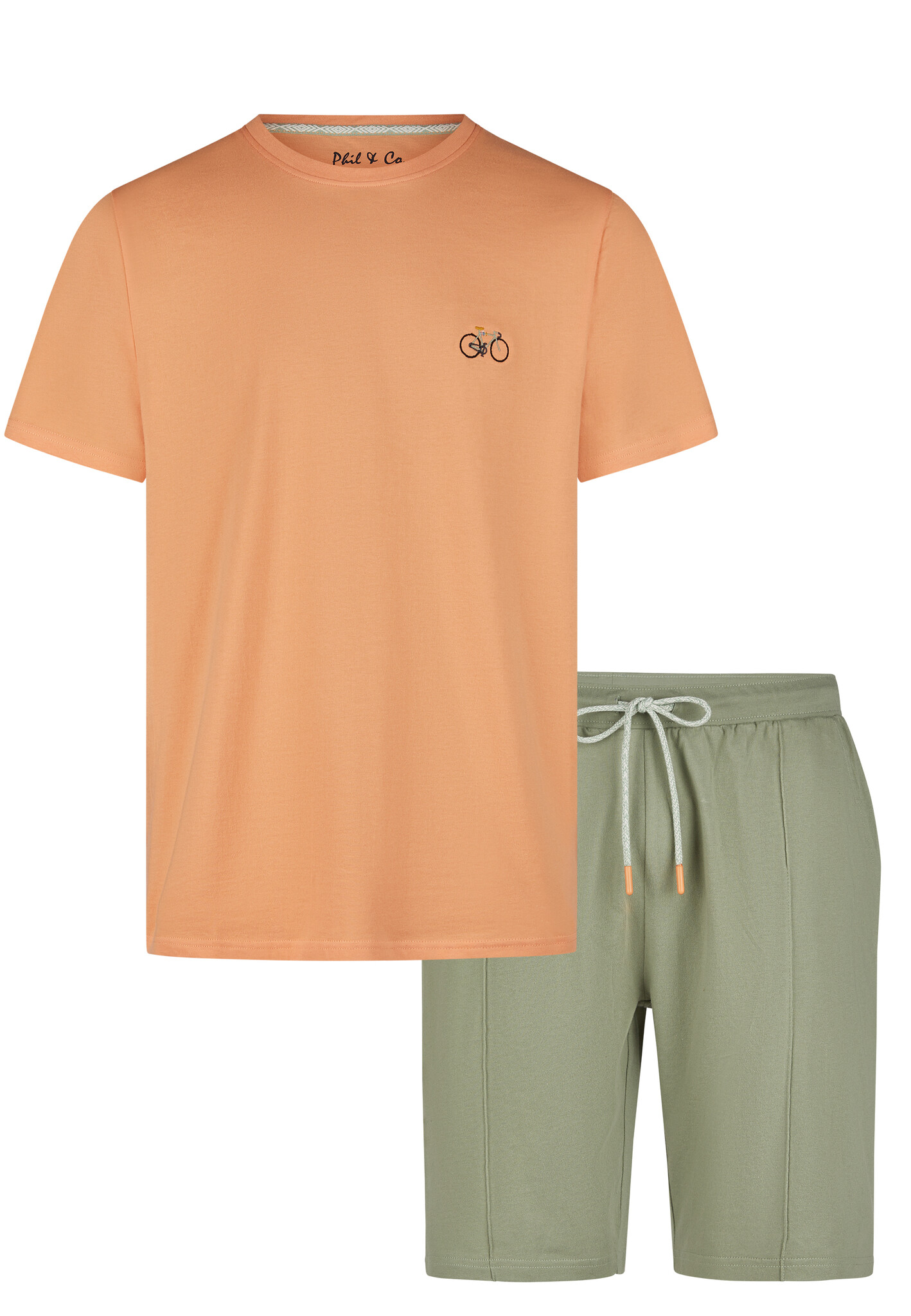 Phil & Co Heren shortama korte pyjama set oranje fiets