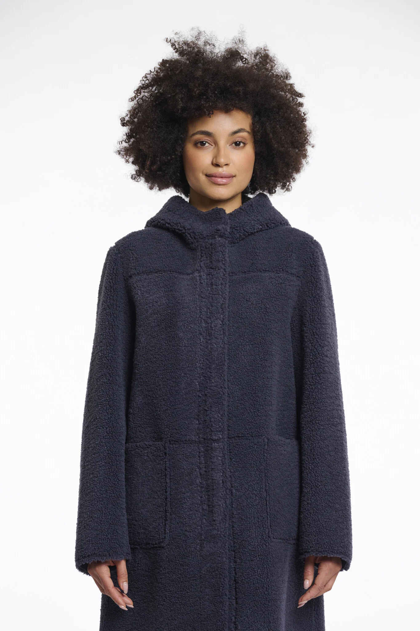 Rino & Pelle Alina.7002511 rino en pelle reversible hooded coat night grey