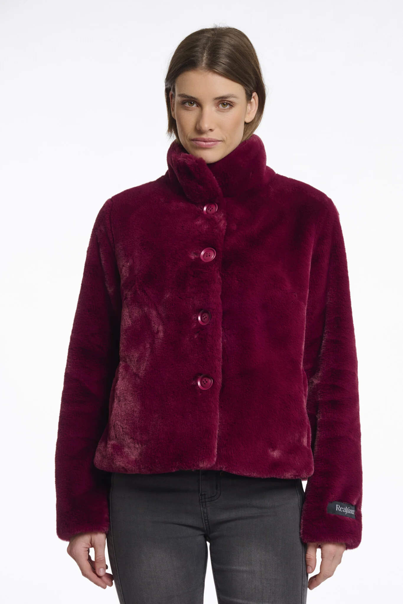 Rino & Pelle Vie.7002511 rino en pelle single breasted fake fur jacket sugar plum