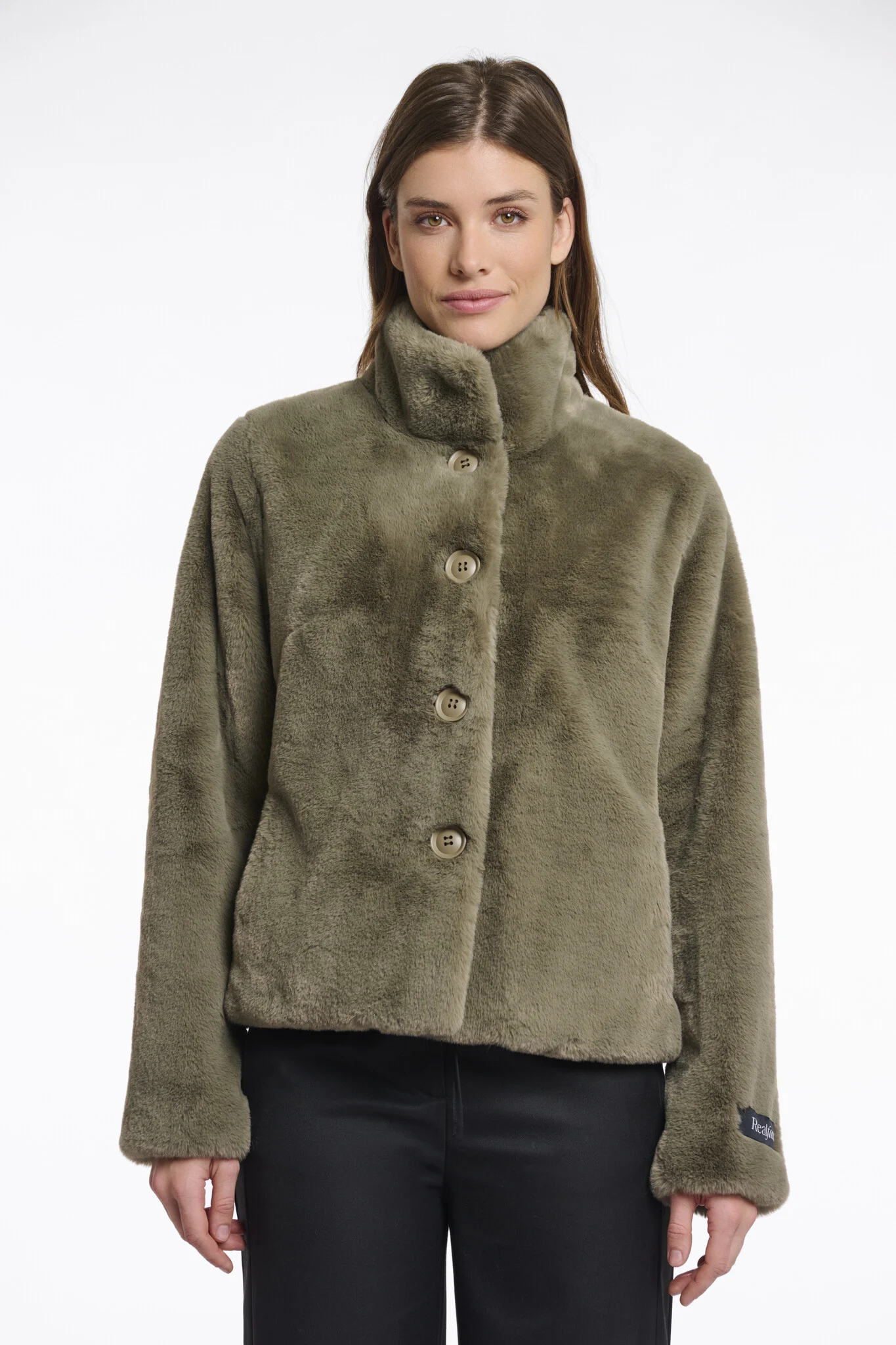 Rino & Pelle Vie.7002511 rino en pelle single breasted fake fur jacket green ash