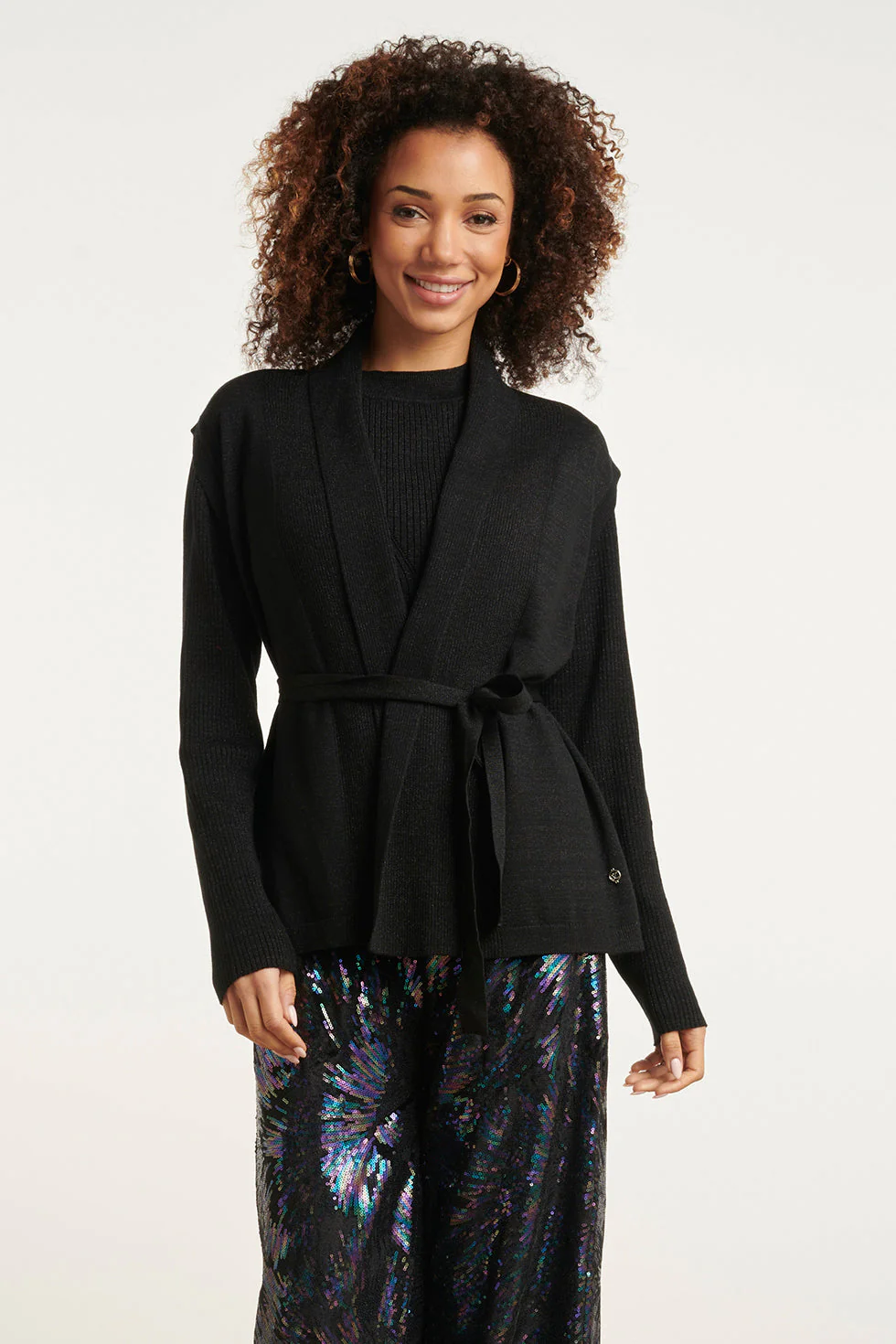 Smashed Lemon 24789 e geribde mouwloze cardigan met lurex |