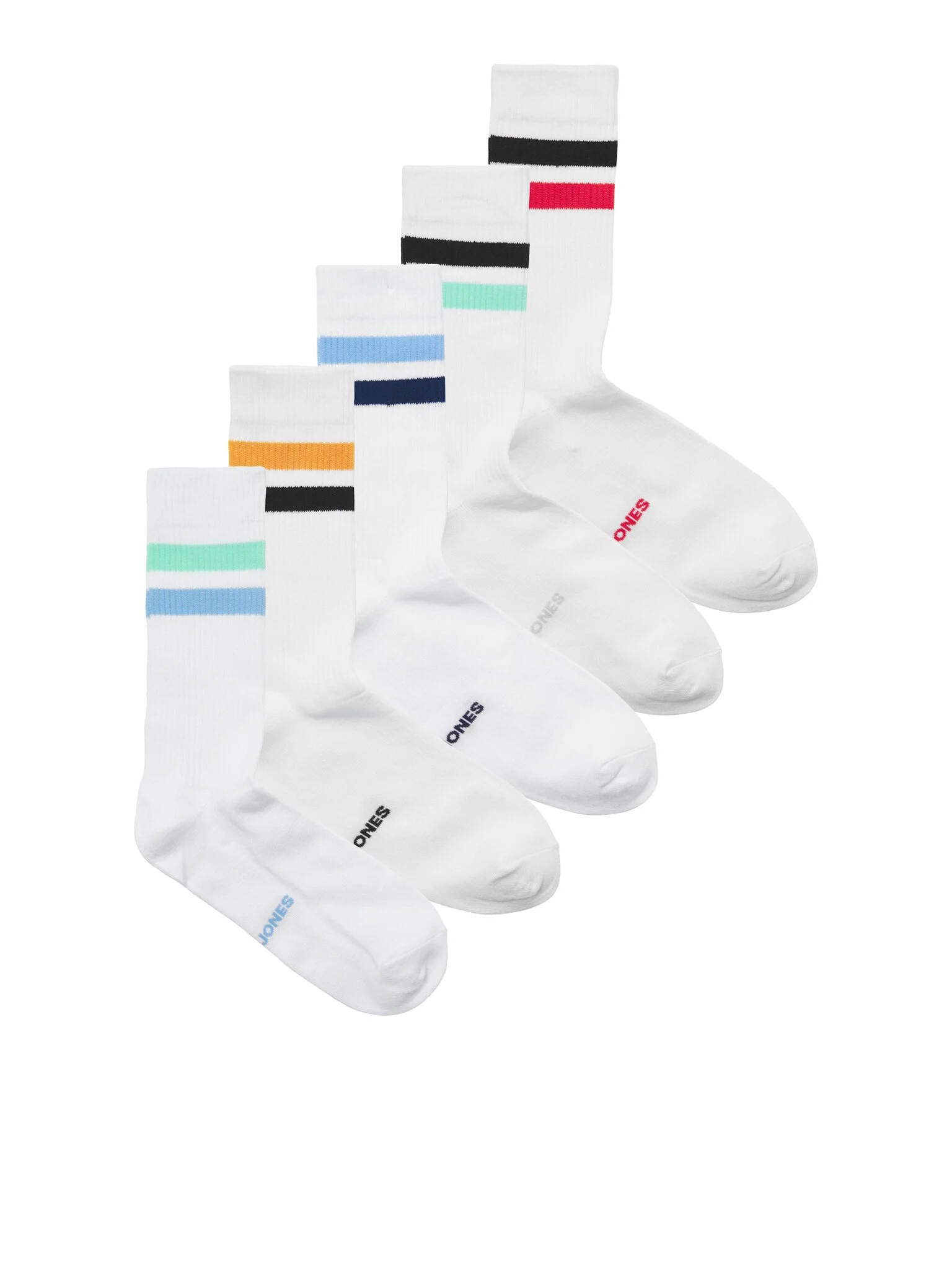 Jack & Jones Heren sportsokken jactirana tennissokken gestreept 5-pack wit