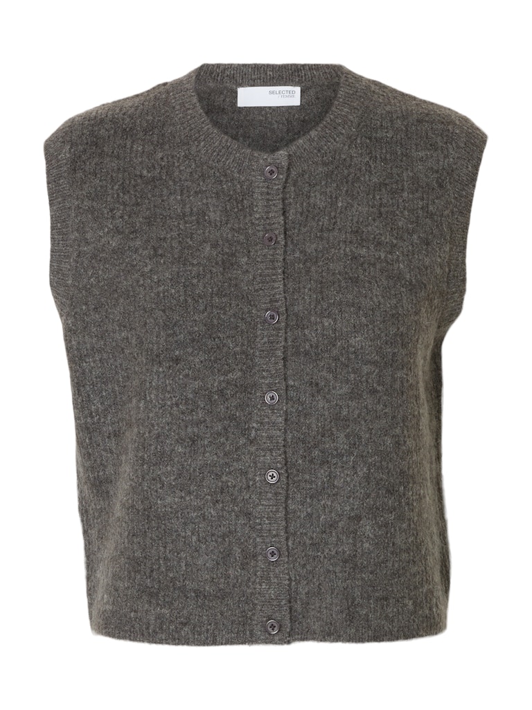 Selected Femme slflulu sl button o-neck vest ex 16098808 medium grey melange