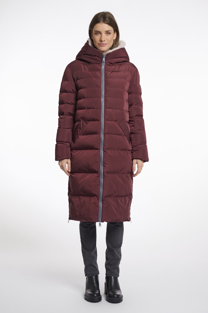 Rino & Pelle long padded hooded coat with faux fur keilafur.7002511 10918 chocolate bean stone