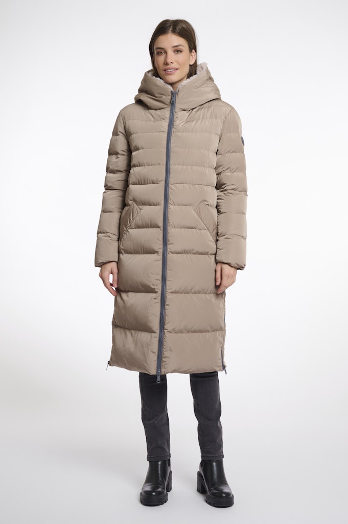 Rino & Pelle Long padded hooded coat with faux fur kaki