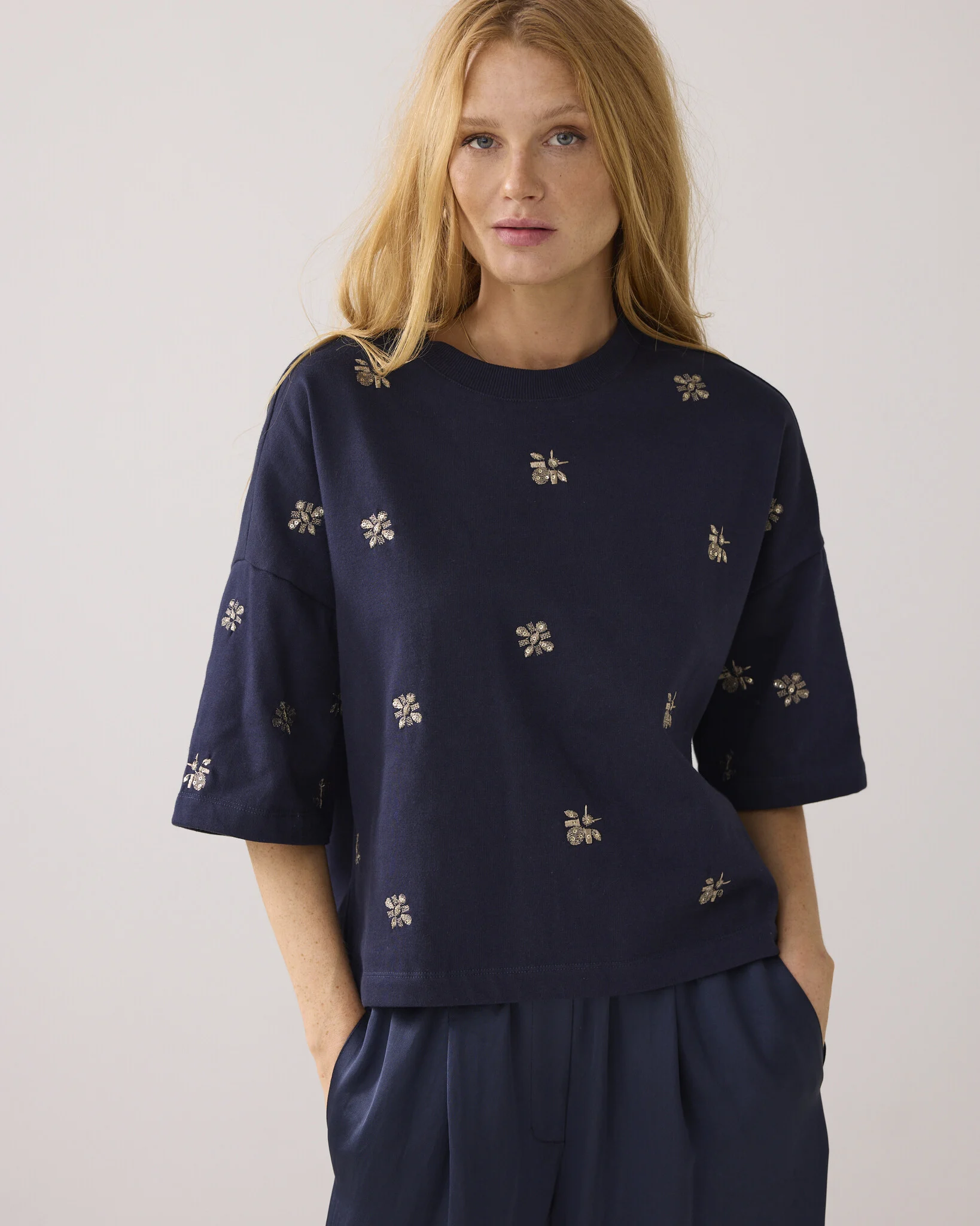 Summum 3s5201-30656 495 embellished shortsleeve midnight blue
