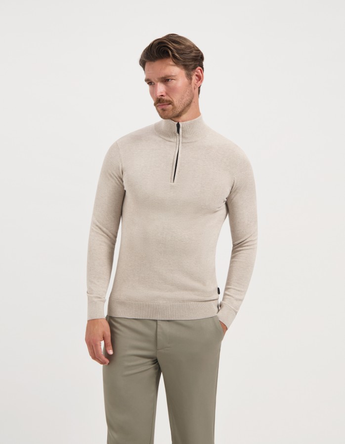 Saint Steve Cas 19480 20006 sand melange heren half zip trui
