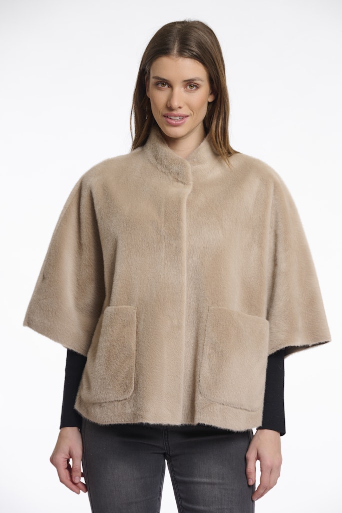 Rino & Pelle Faux fur cape zand