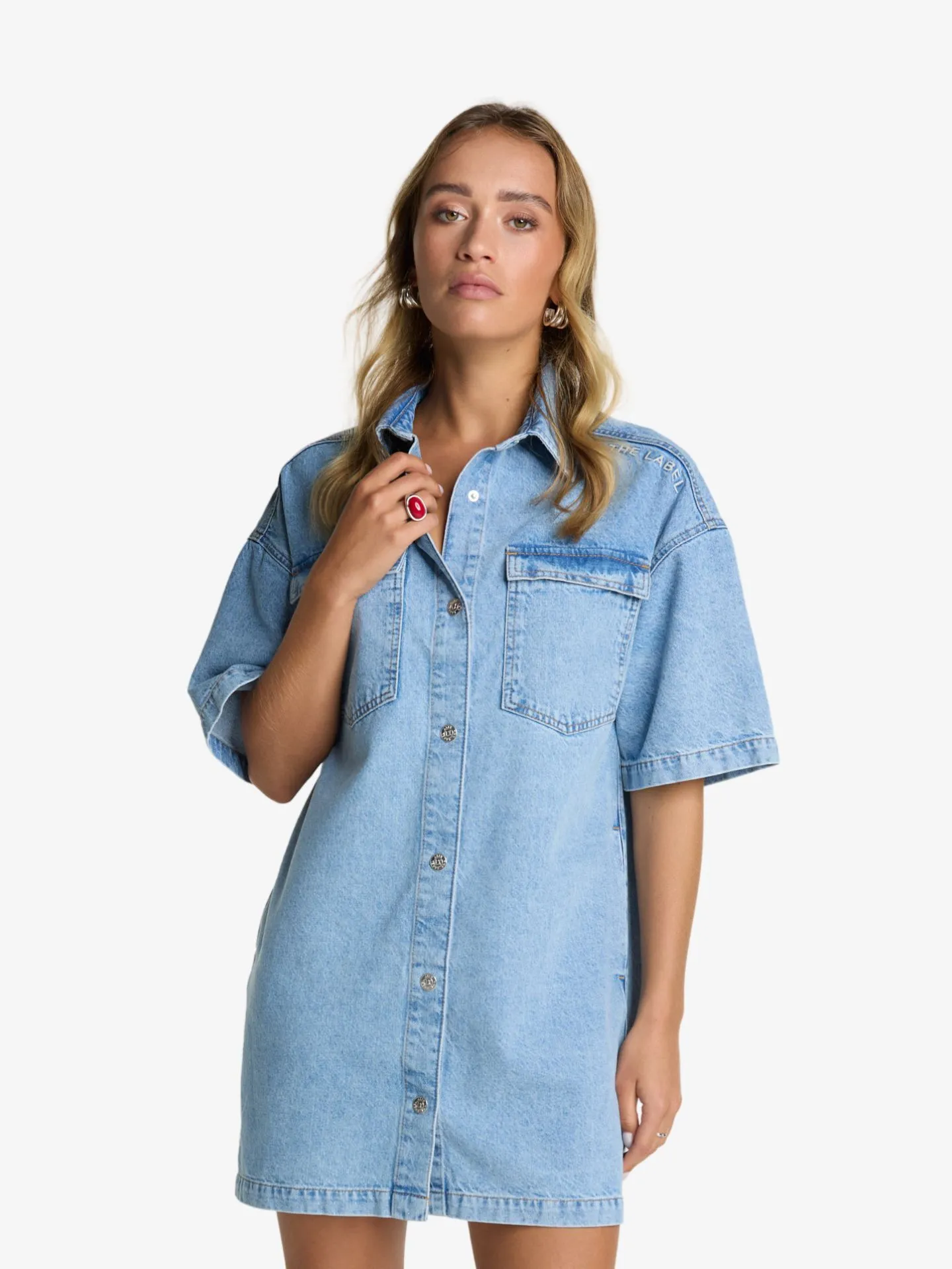 Alix The Label Dames jurk flowy shirt dress denim blue