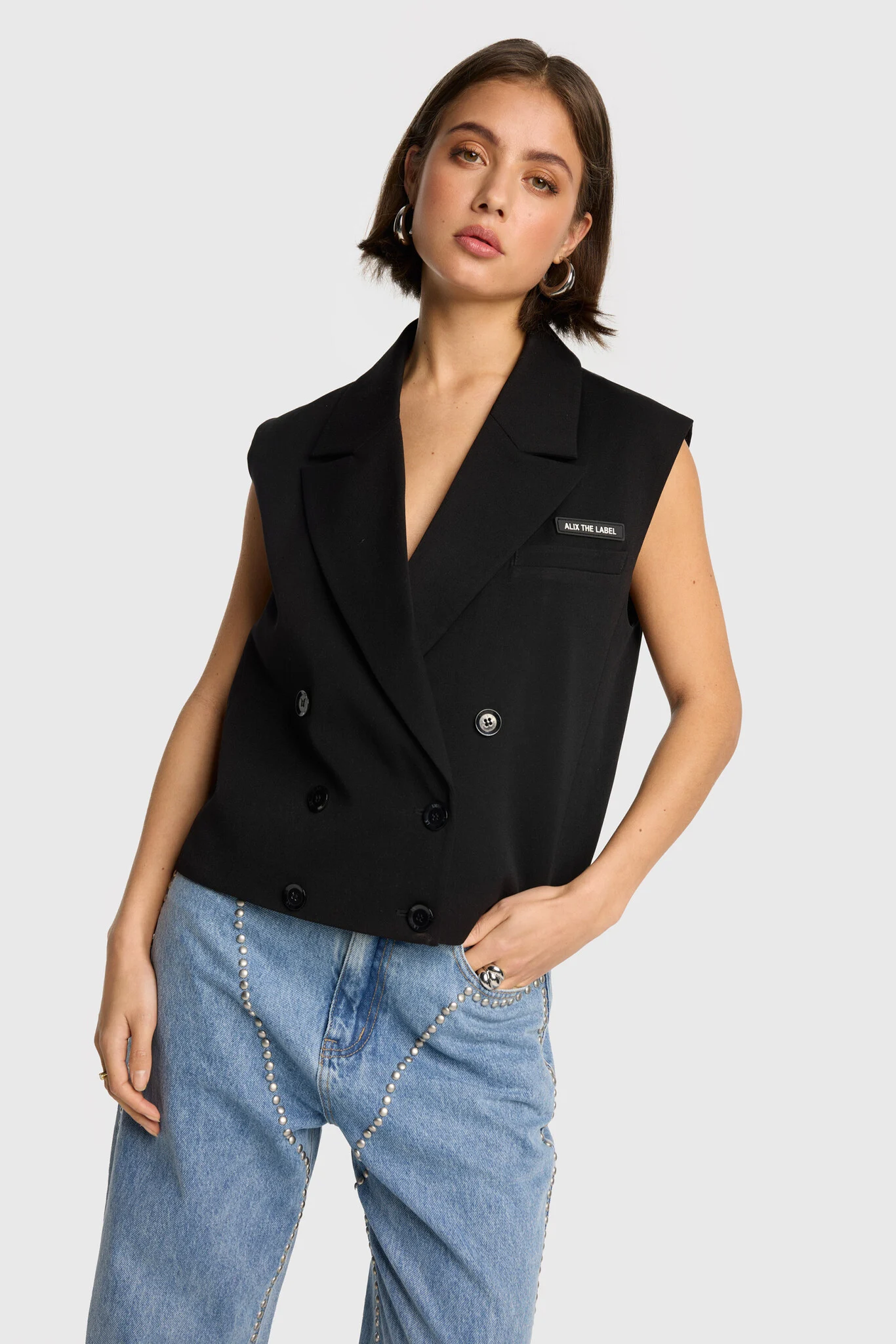 Alix The Label 2508430318 ladies woven double breasted waistcoat