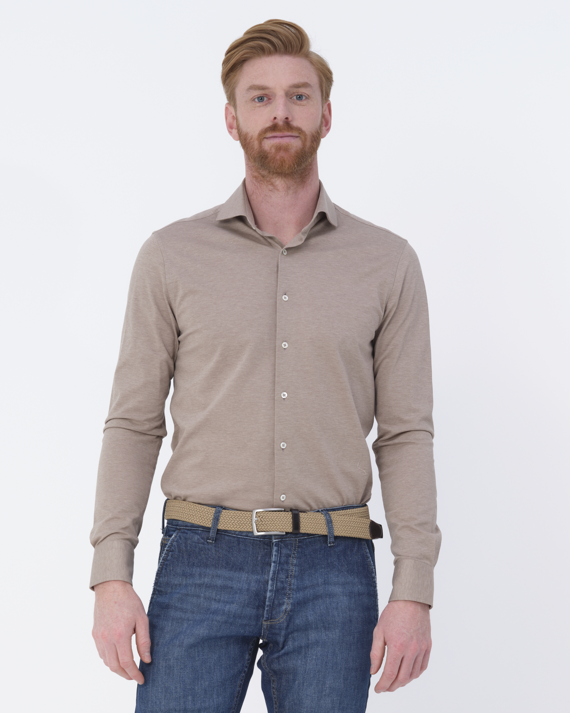 Dutch Dandies Knitted slim fit overhemd met lange mouwen