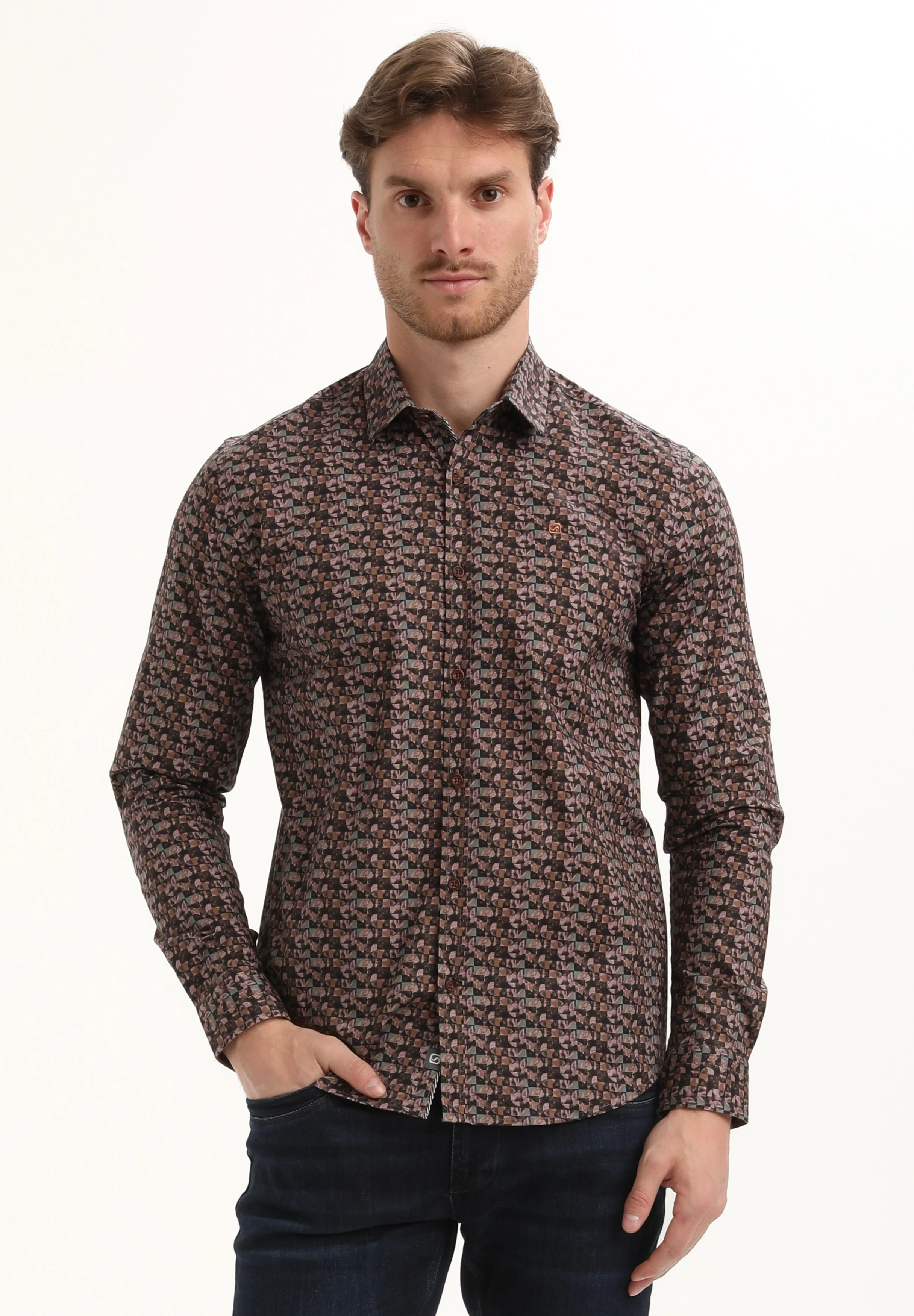 Gabbiano Heren overhemd 335735 5702 oak brown