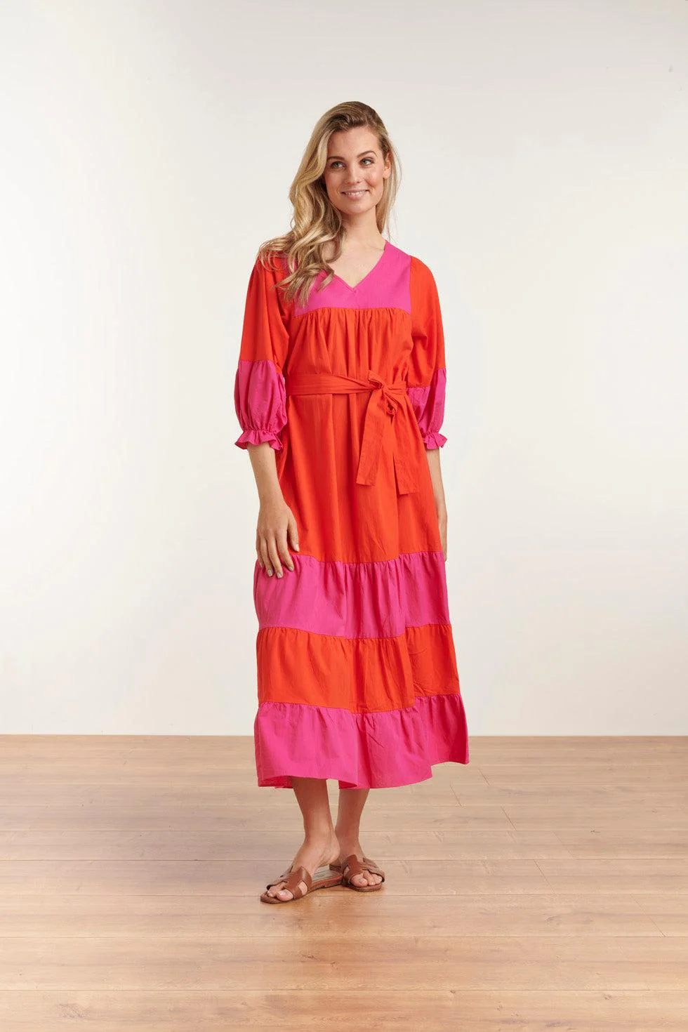 Smashed Lemon 23059 katoenen color block jurktrendy fuchsia voor de lente/zomer |