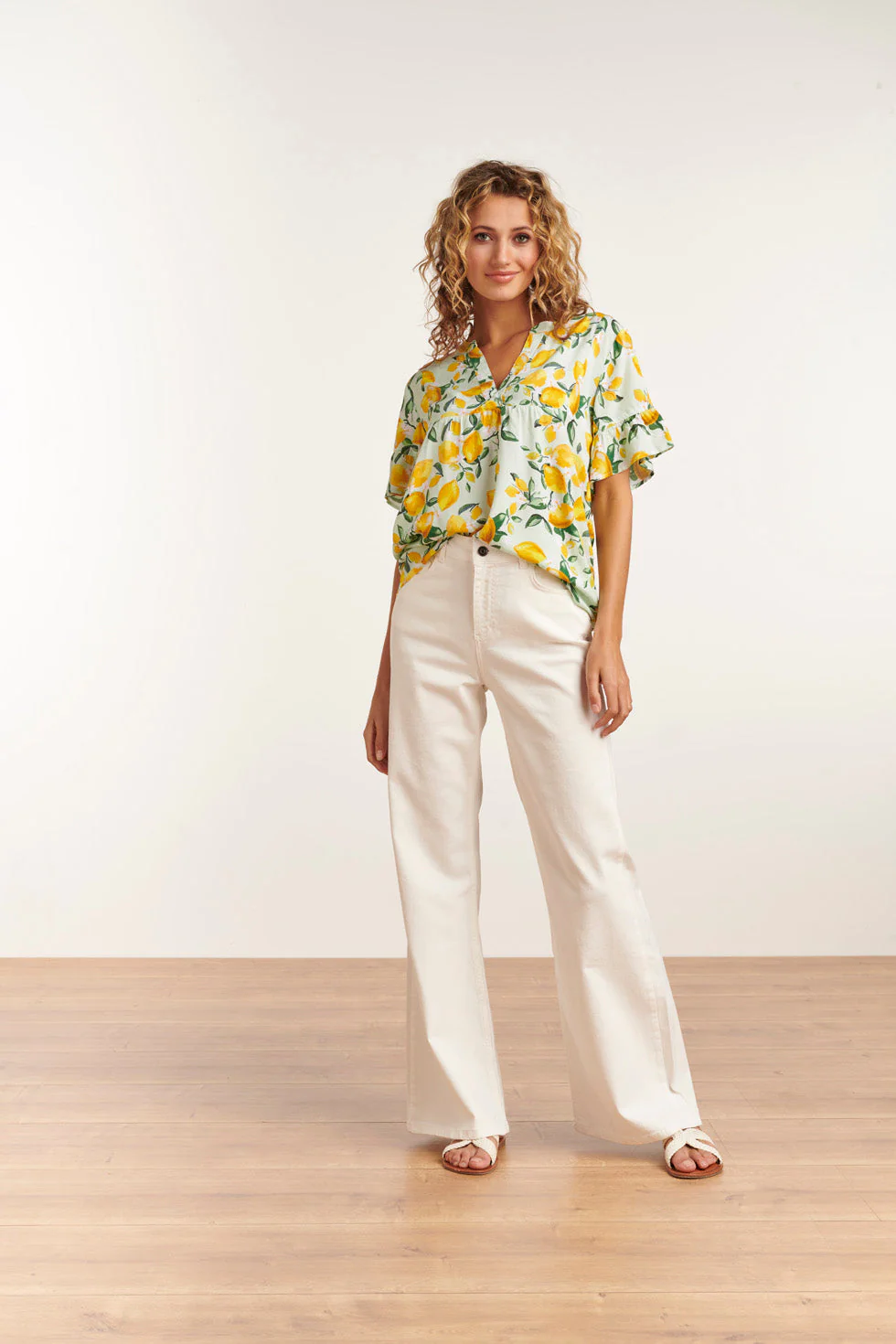 Smashed Lemon 23095 women's casual summer short sleeve citroen printed tops |