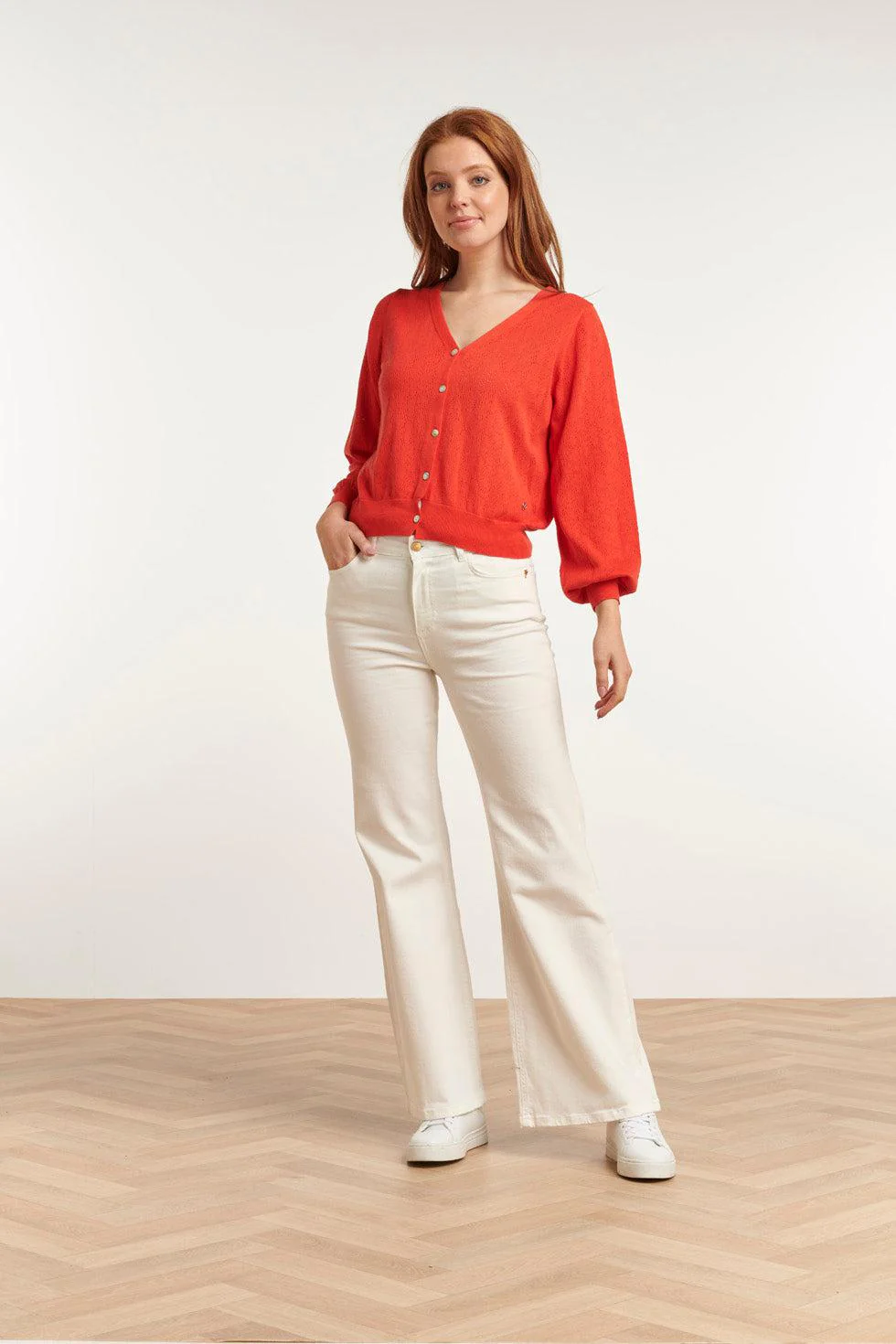 Smashed Lemon 23153-250 viscose lange mouw cardigan met pofmouwen |