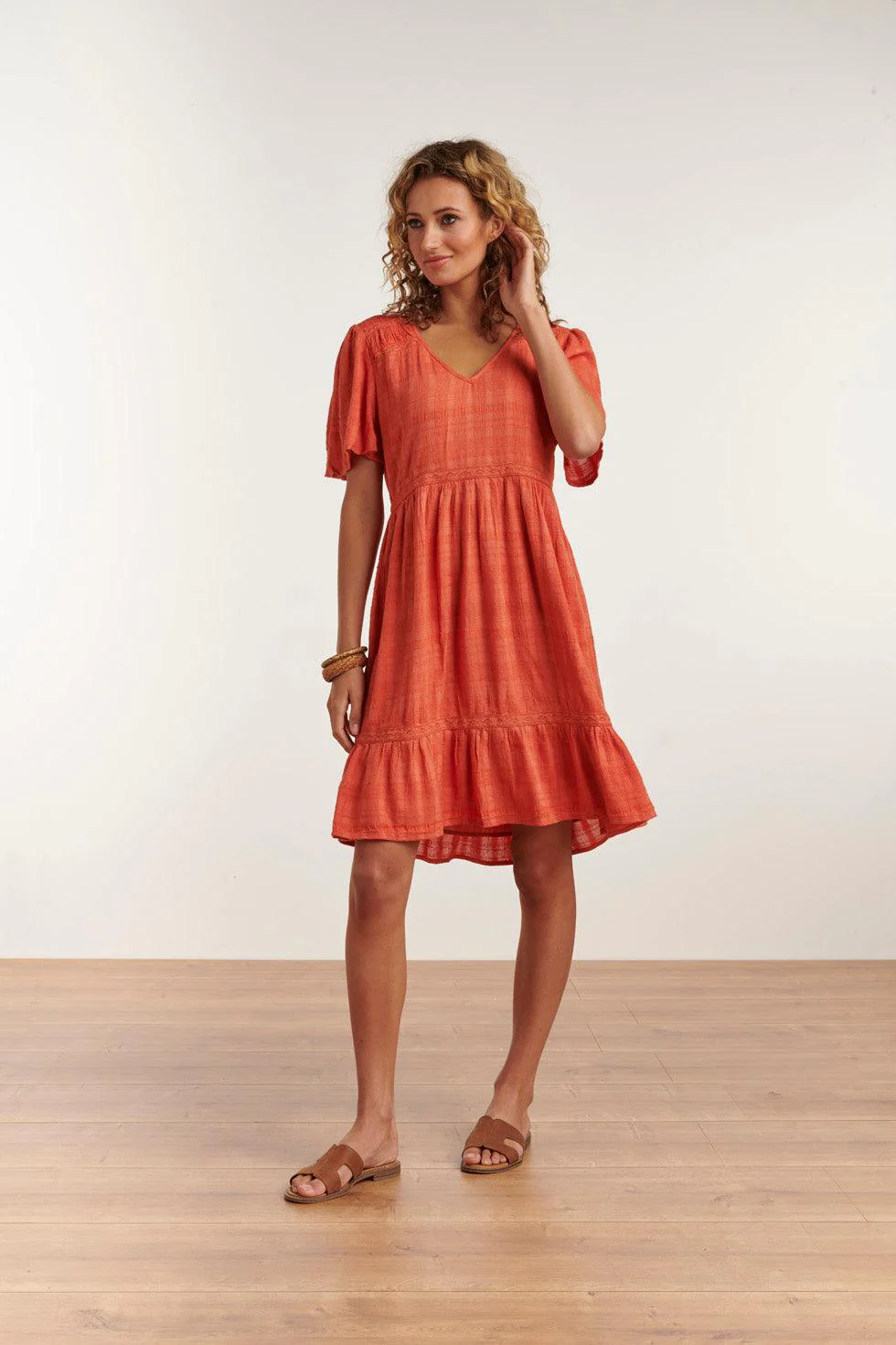 Smashed Lemon 23175-743 vintage style butterfly short sleeves ruffle dress |