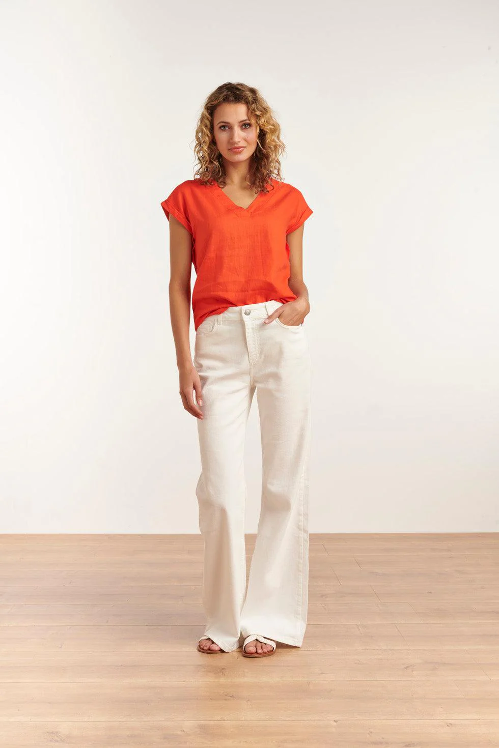 Smashed Lemon 23081-250 casual korte mouwen top v-hals |