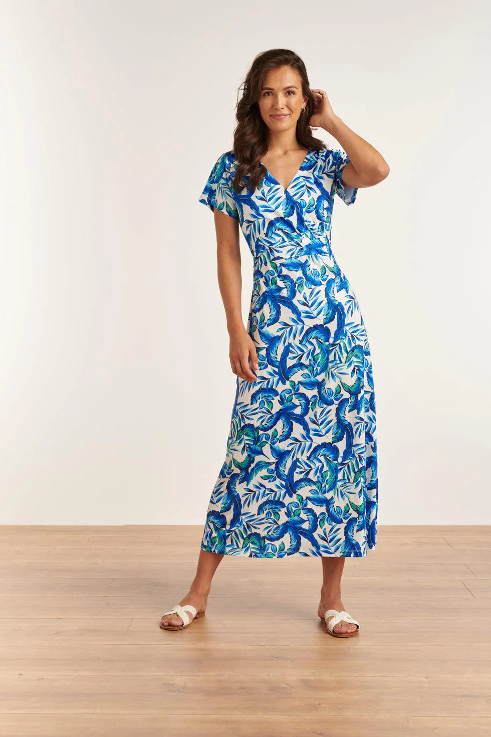 Smashed Lemon 23315 stijlvolle maxi zomerjurk met bladeren print- |