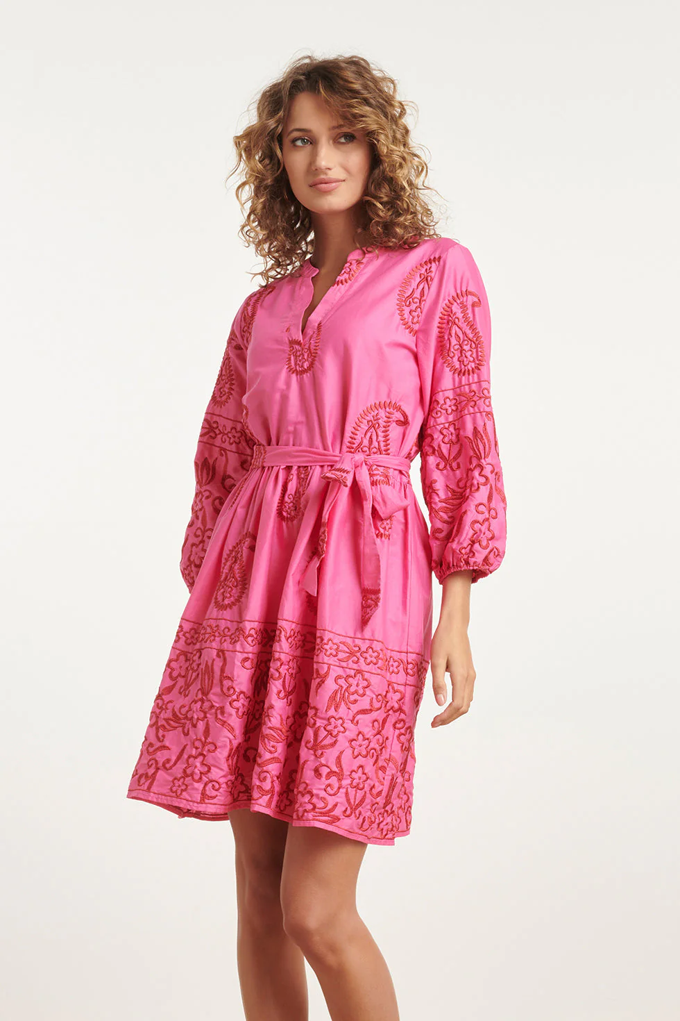 Smashed Lemon 24077 fuchsia zomerjurk met paisley borduurwerk |