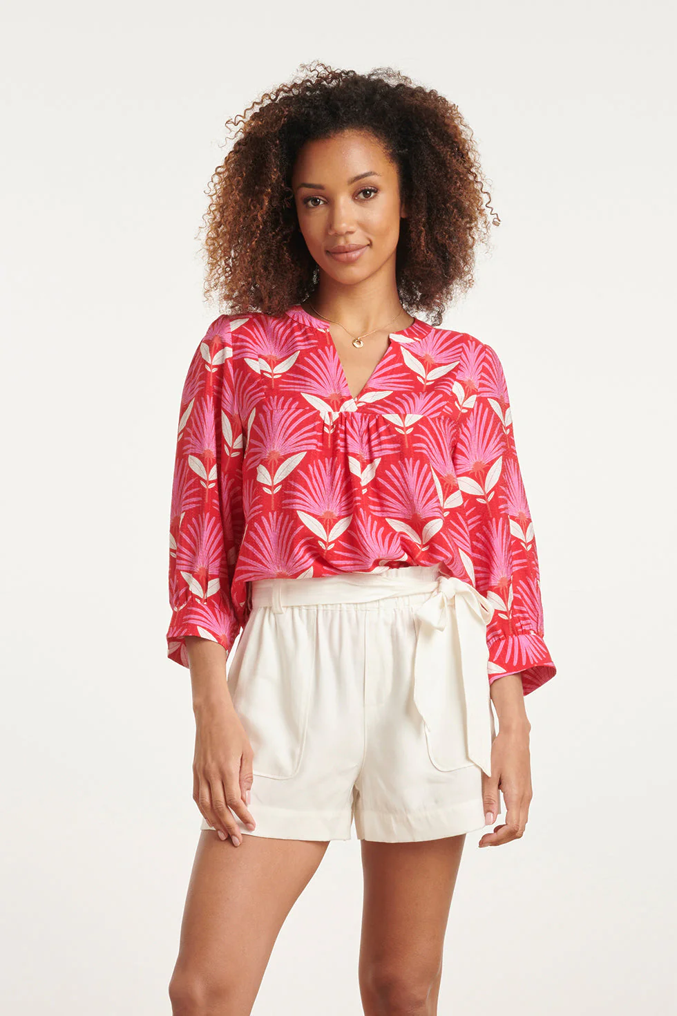 Smashed Lemon 24068 retro bloemenprint top met 3/4 mouwen |
